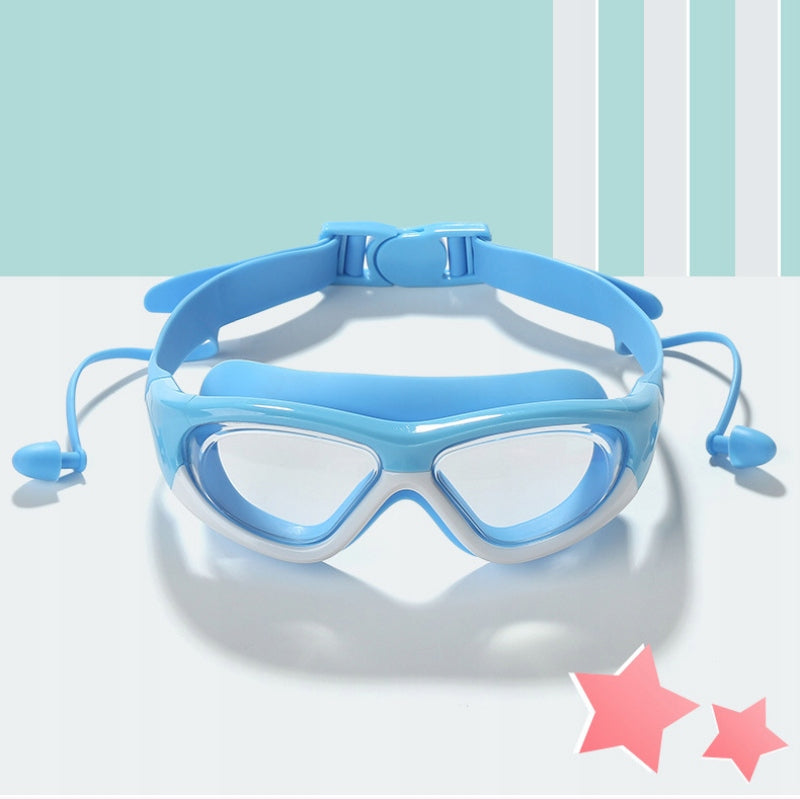 Children's swimming goggles with integrated earplugs, blue and white Brand no brand