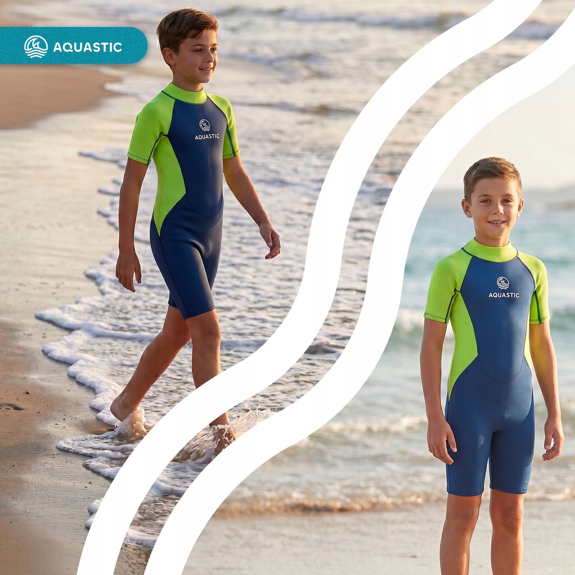 Children's swimming wetsuit AQUASTIC Wavey Jrb 2mm green 131-140 Gender unisex product