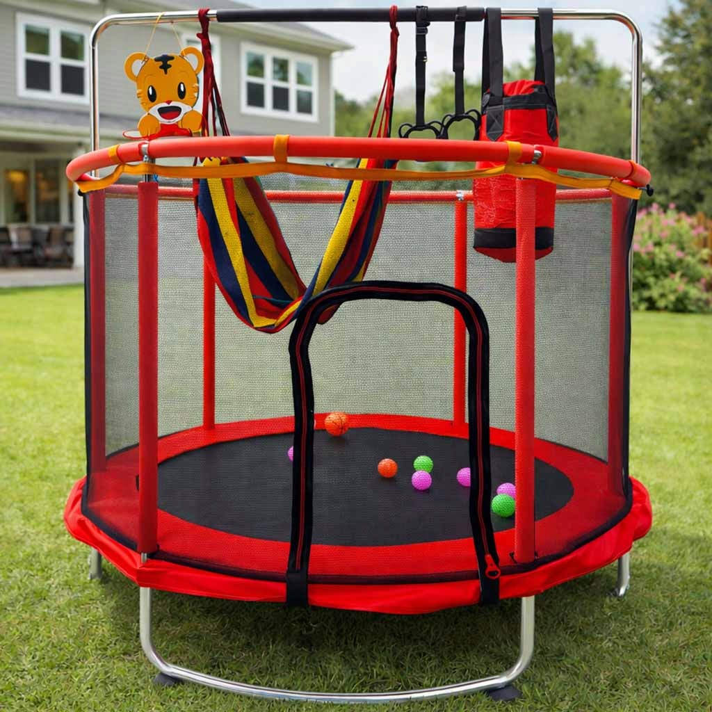 Children's trampoline 155 cm Red | Grid, Basket, Accessories