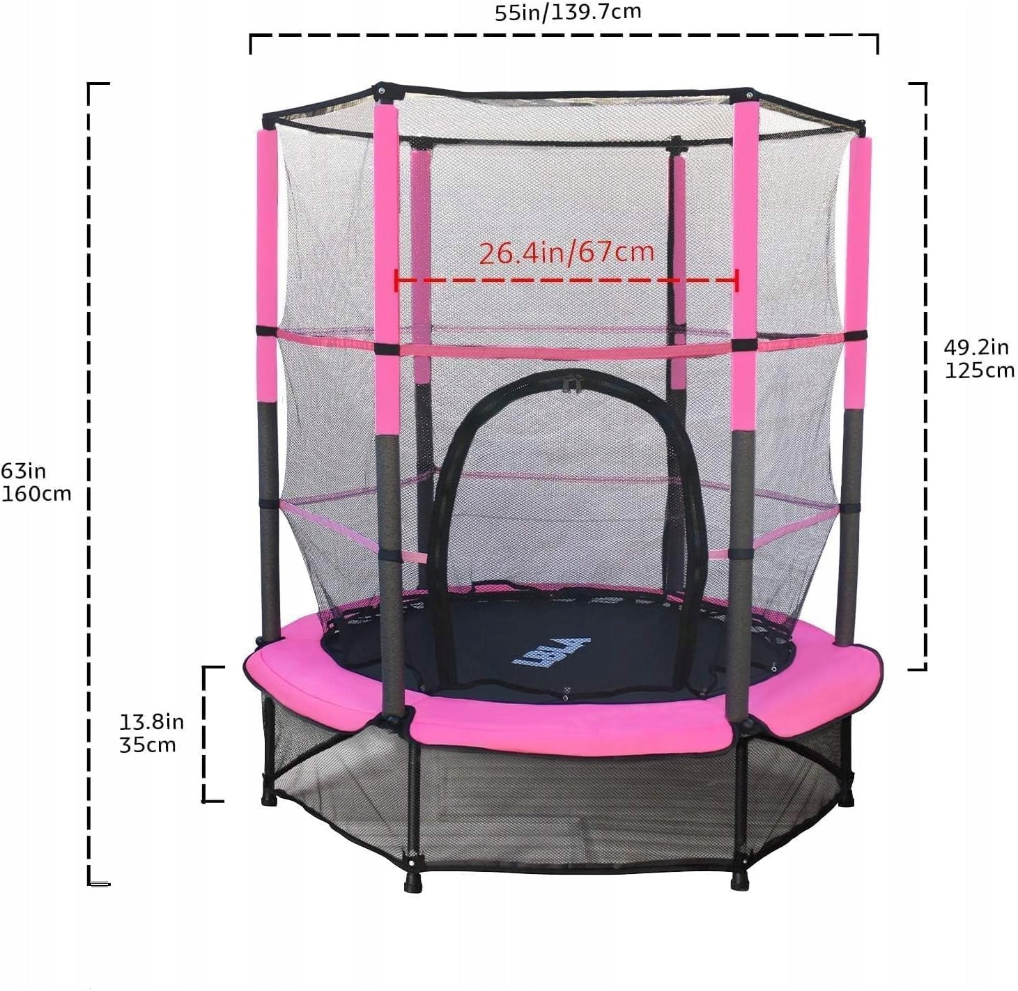 Children's trampoline Maycoly 140 Cm 50 Kg Pink Protective Mesh Folding Height from ground level 35 cm
