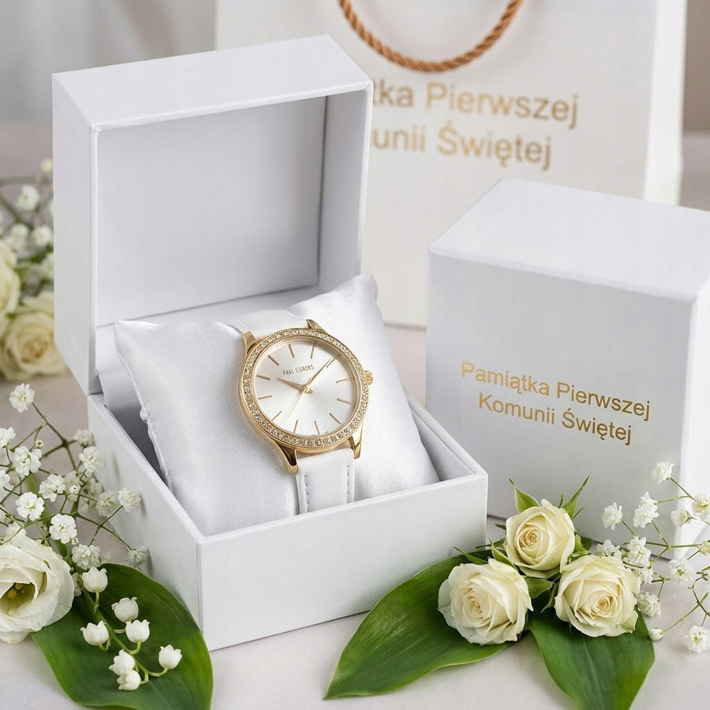 Children's watch Paul Lorens TAYLOR for Communion with zircons + ENGRAVING + BOX Packaging status original