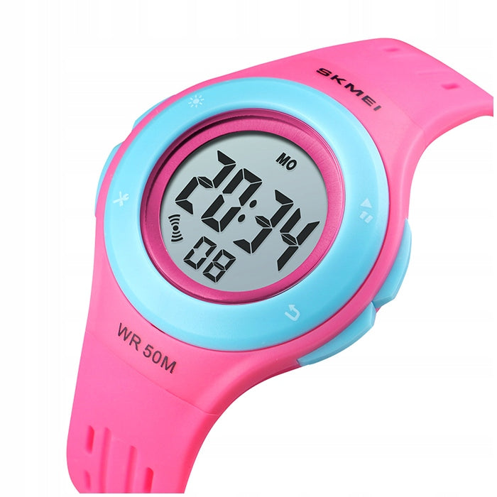 Children's watch SKMEI rubber electronic strap pink many functions Packaging status original