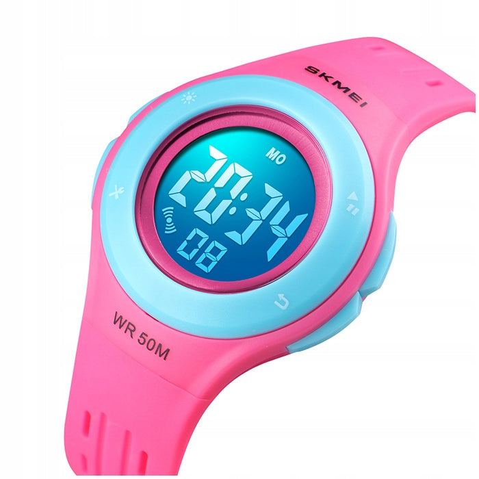 Children's watch SKMEI rubber electronic strap pink many functions