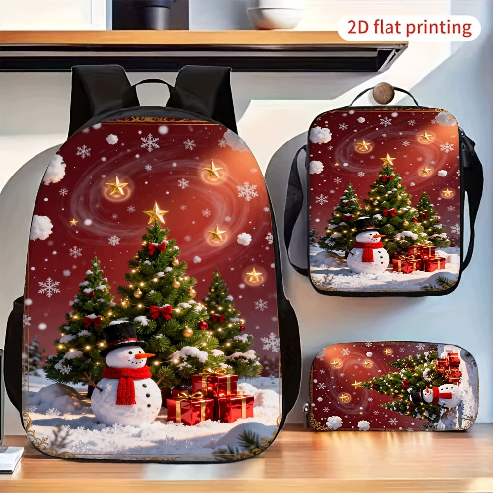 Christmas Snowman Tree Pattern 3-Piece Backpack Set with Crossbody Bag