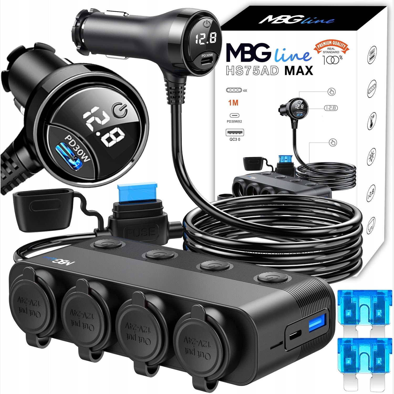 Cigarette lighter socket distributor MBG LINE HS75AD + charger