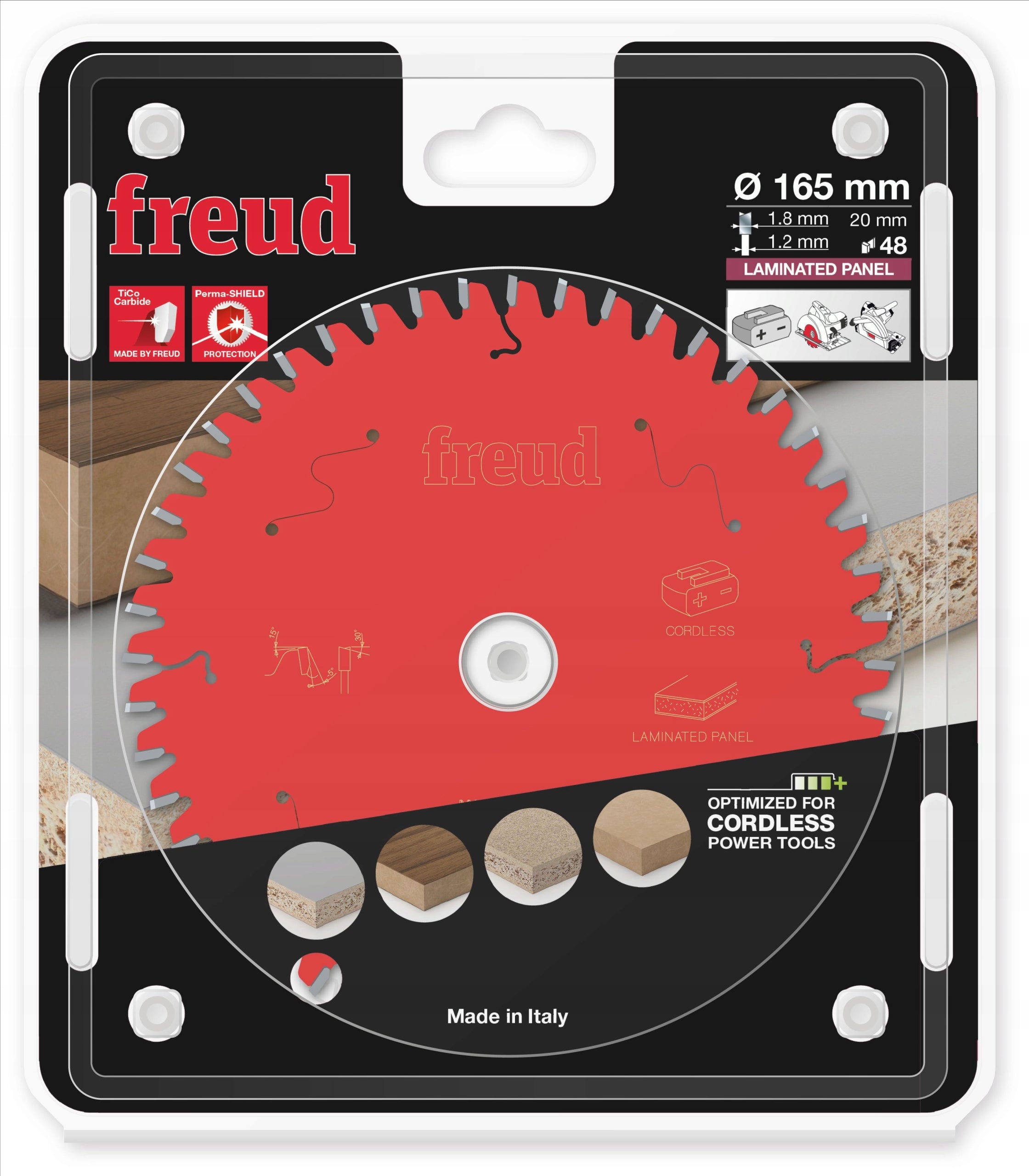 Circular saw for laminate 165x20x1.8/1.2 T48 Freud -5° Negative/thin kerf Manufacturer code FR07L002HC