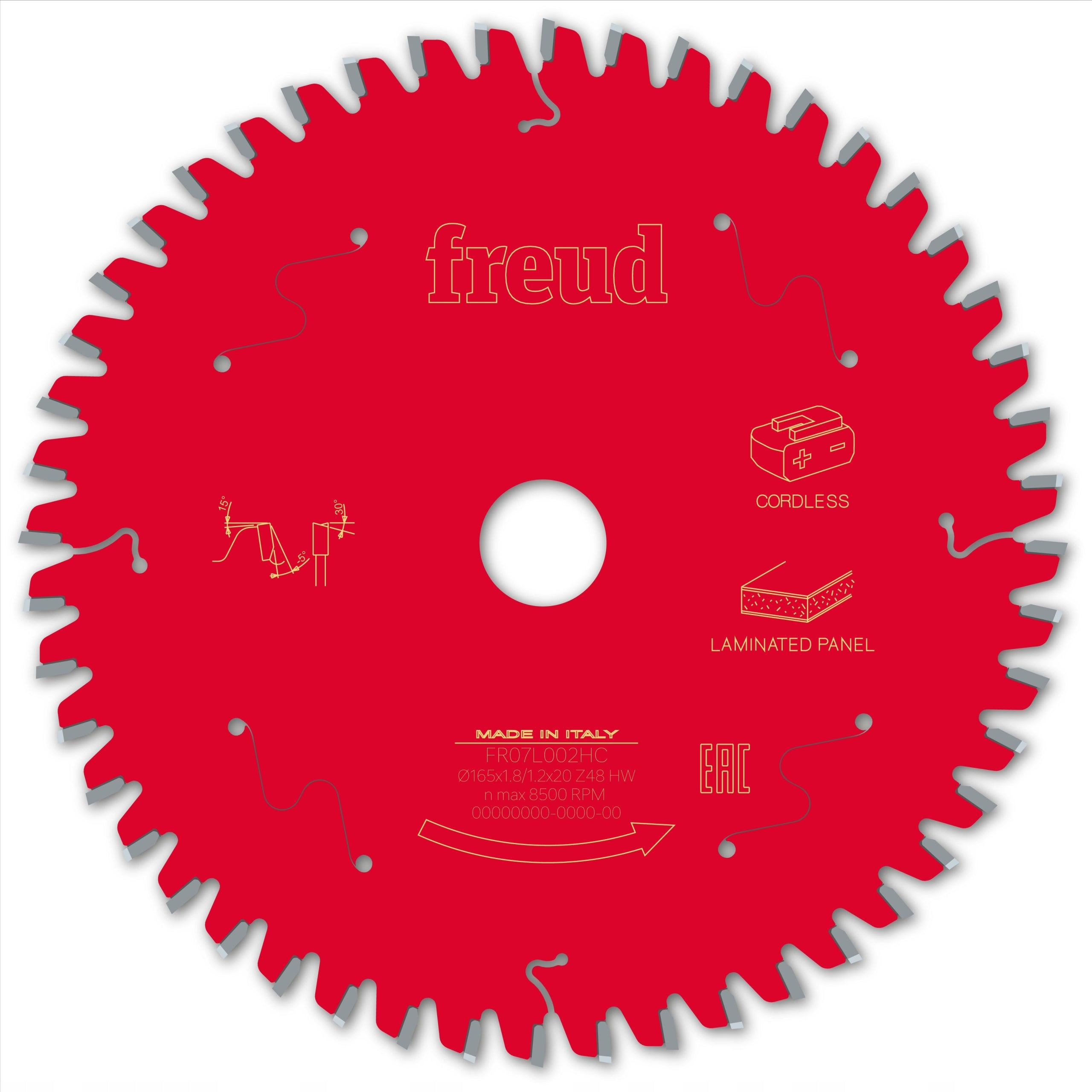 Circular saw for laminate 165x20x1.8/1.2 T48 Freud -5° Negative/thin kerf