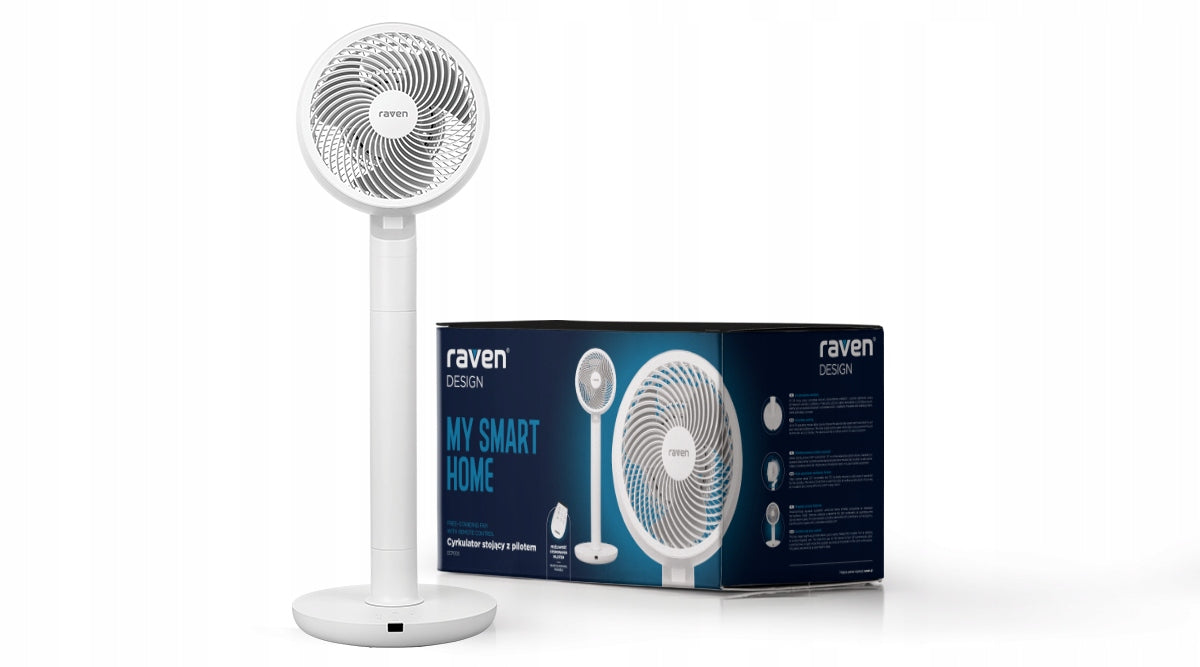 Circulator Standing Fan with Remote Control Raven ECP005 Oscillation White Model ECP005