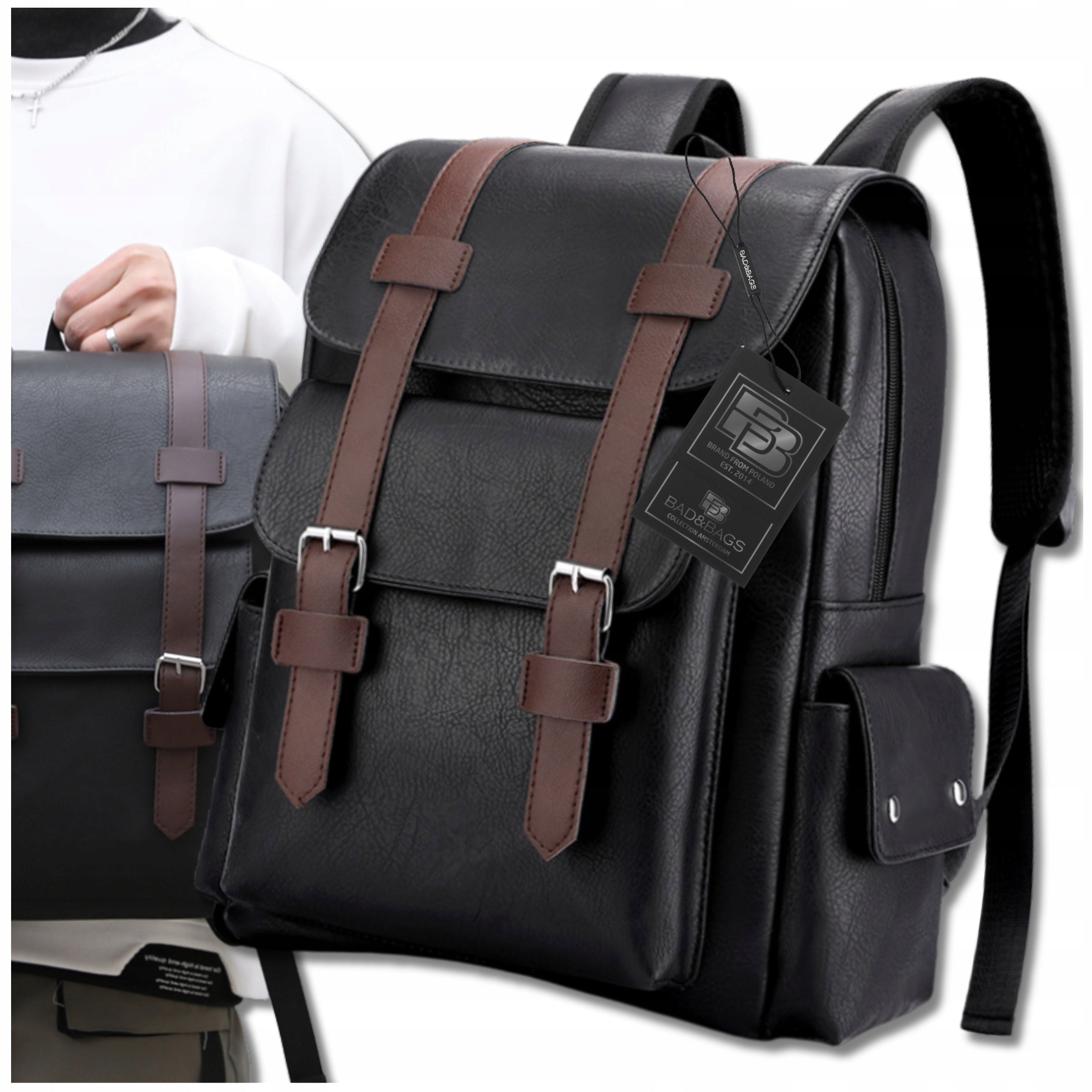 City Backpack Black For Airplane Travel Luggage Hand Luggage Spacious Leather