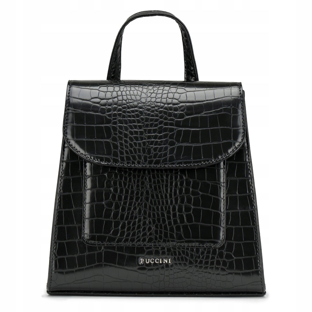 City Backpack Women's Eco Leather Black With Flap BML062P-1 Brand PUCCINI