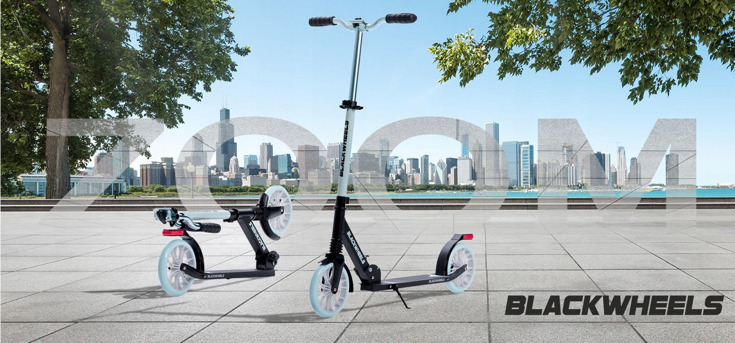 City Scooter Folding Adjustable Wheels 200mm to 100kg Blackwheels Zoom Brake yes