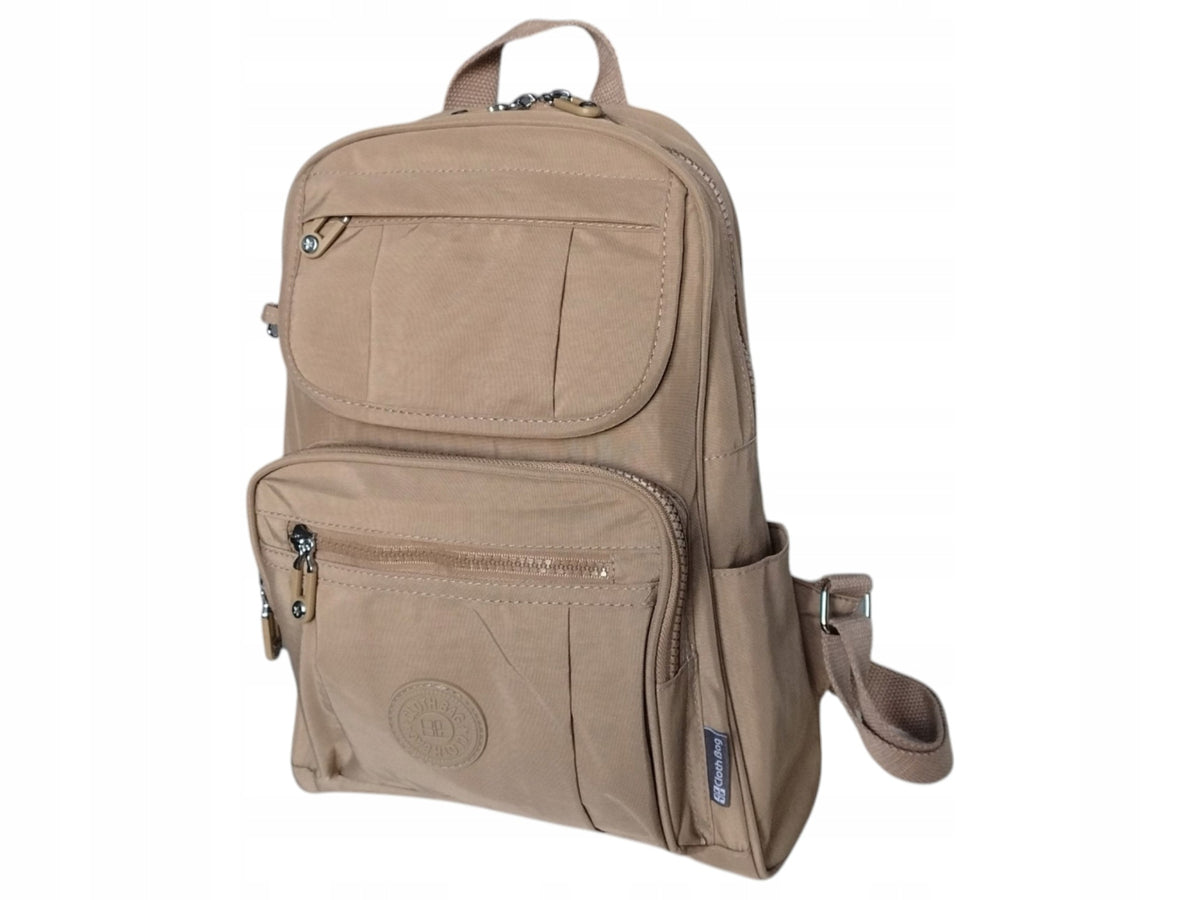 City Women's Shoulder Backpack, 9 Pockets, Comfortable with Material, Dark Beige