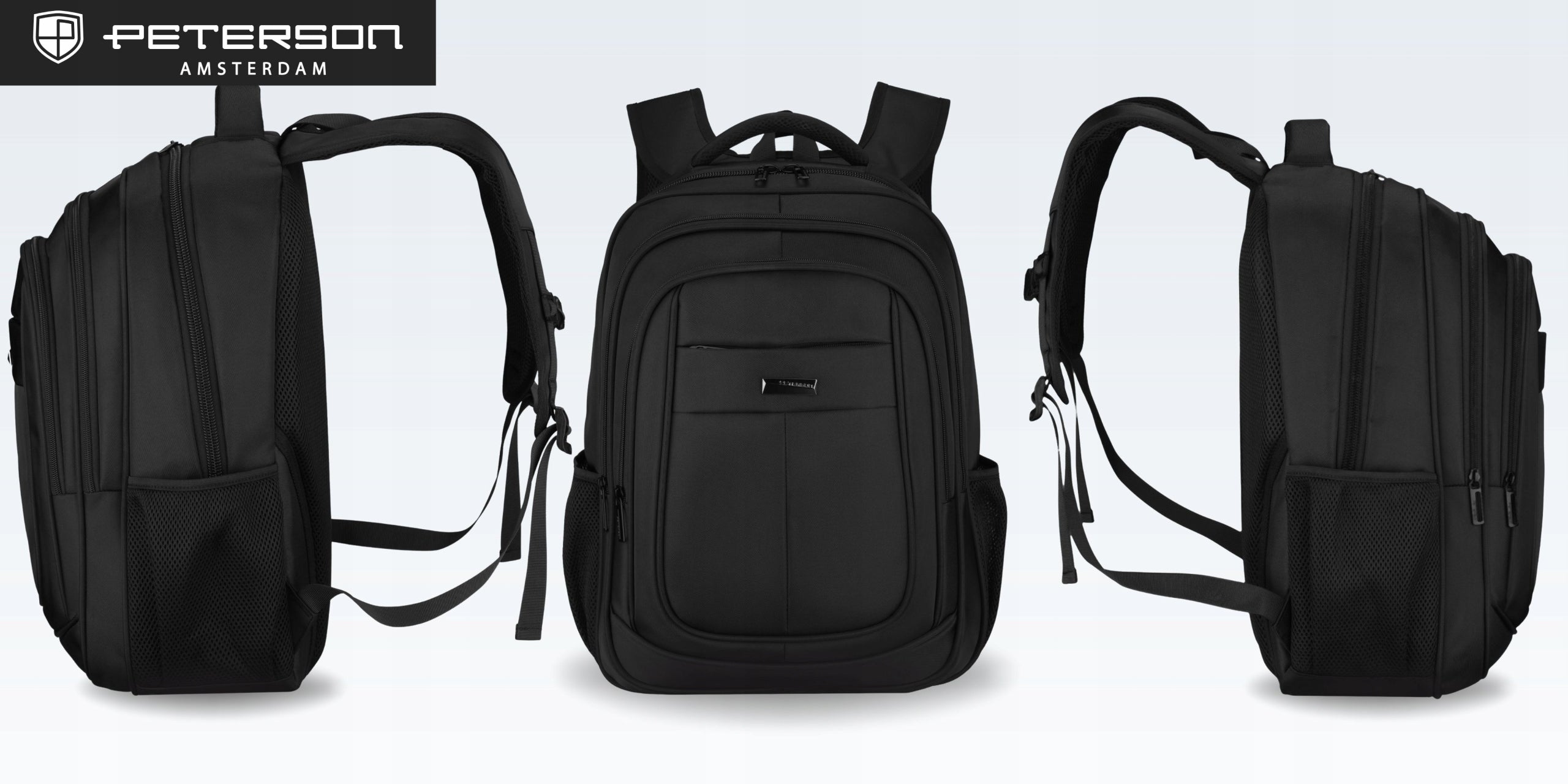 City backpack black sports laptop for women zip-up PETERSON Brand Peterson