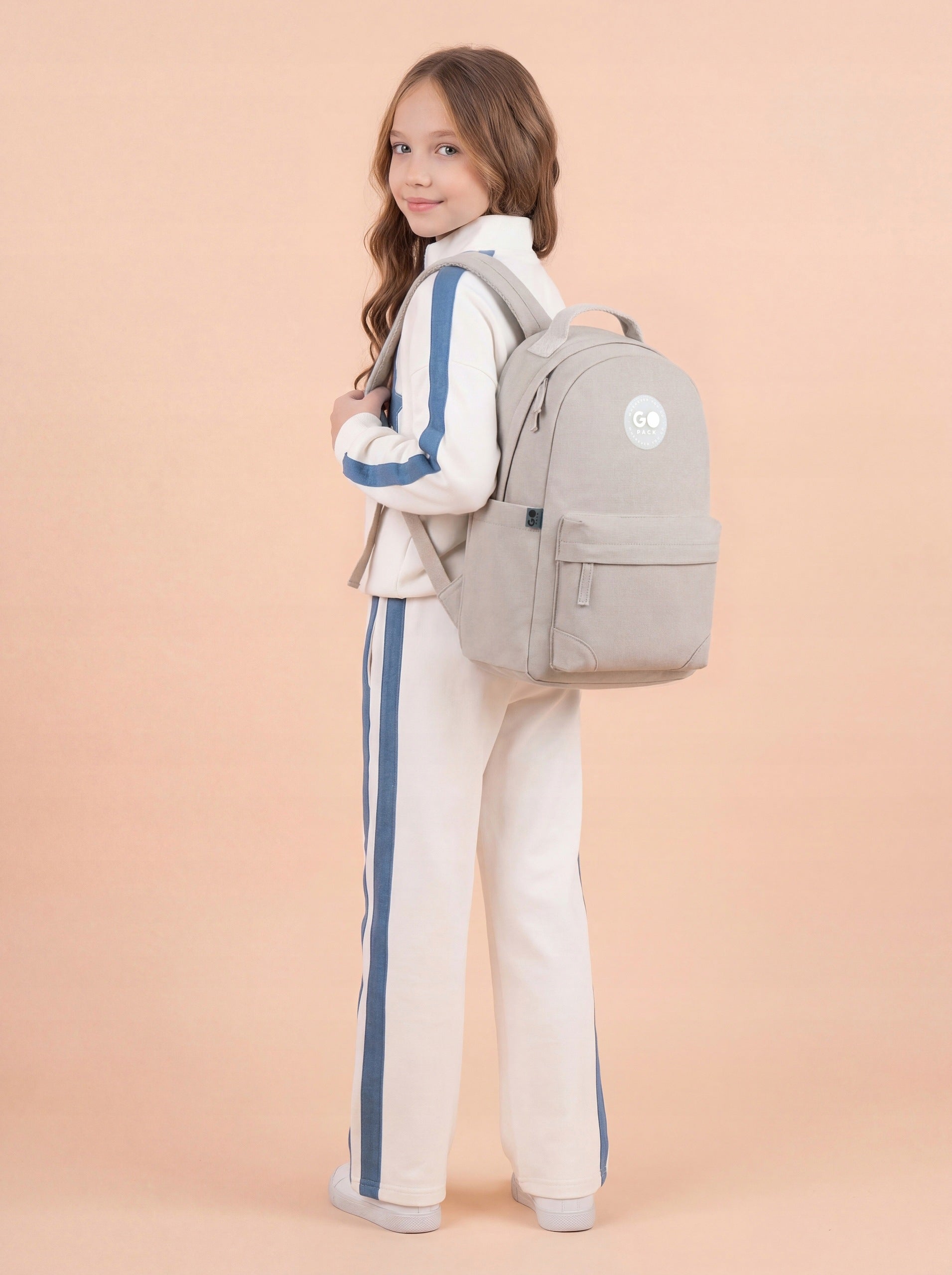 City backpack for teenagers beige single compartment school backpack GoPack Packaging status original