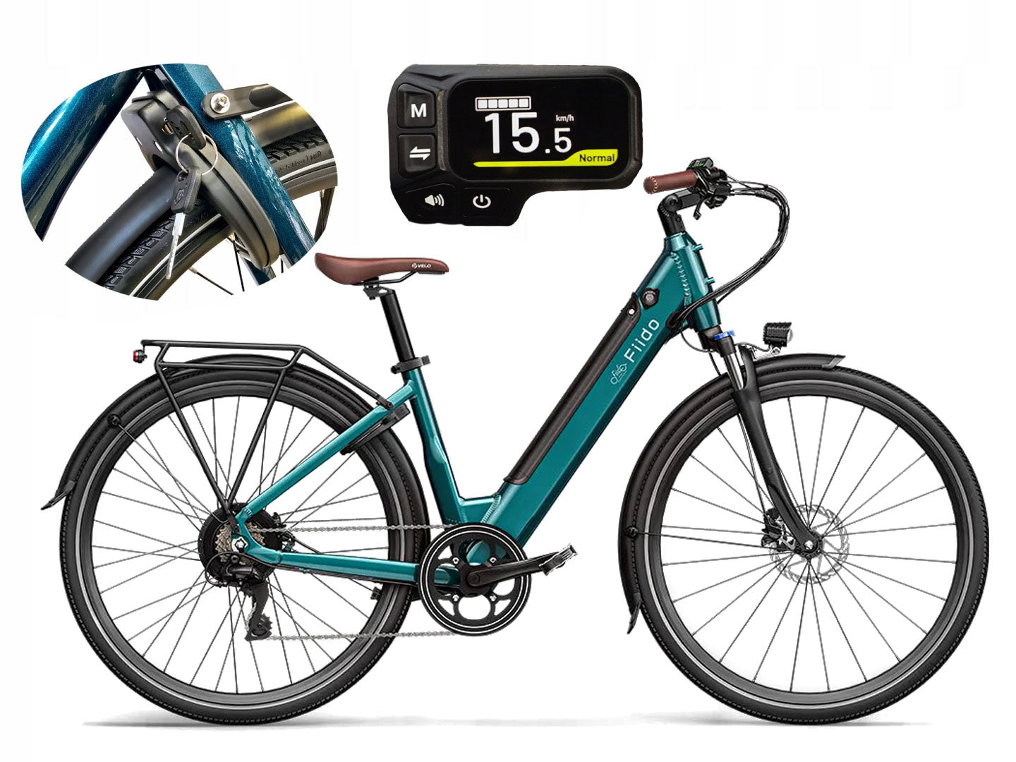 City electric bike FIIDO C11 PRO Emerald Blue PL + wheel lock