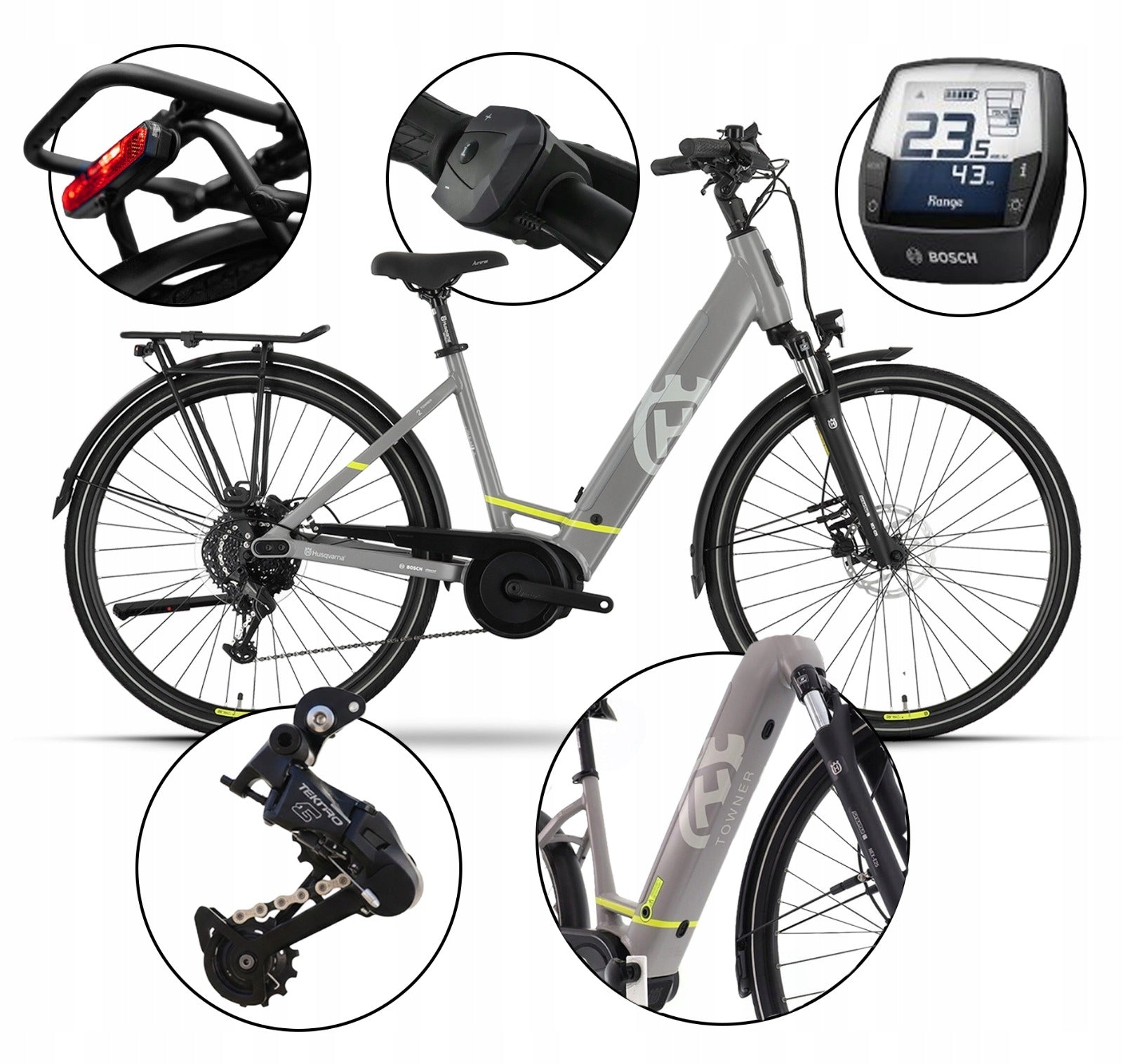 City electric bike Husqvarna Towner 2 Bosch 46cm 28'' 250W grey Manufacturer code 90808