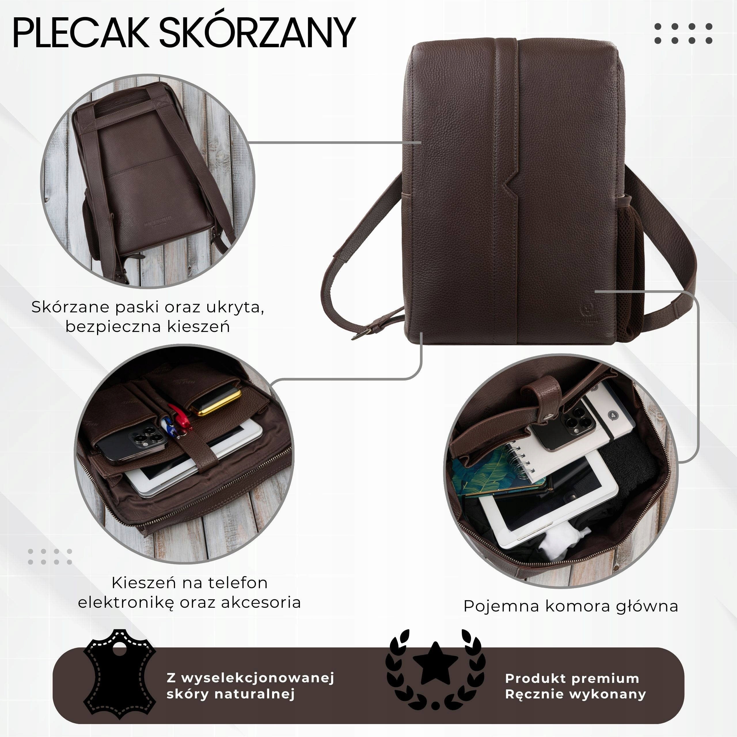 City leather backpack for work premium compact brown Paolo Peruzzi Packaging status original