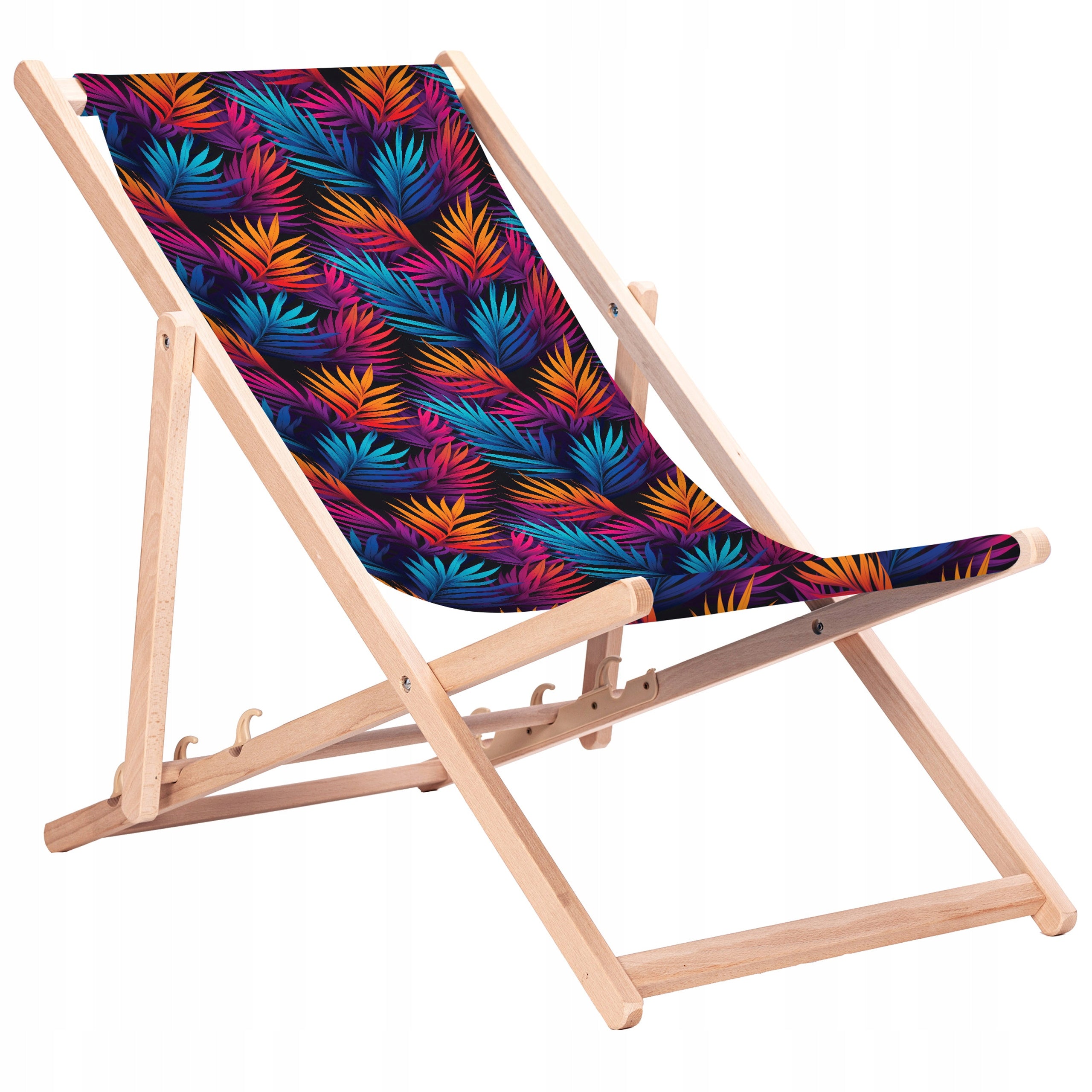 Classic Wooden Sun Lounger with Removable Fabric Print Colorful Leaves KN136