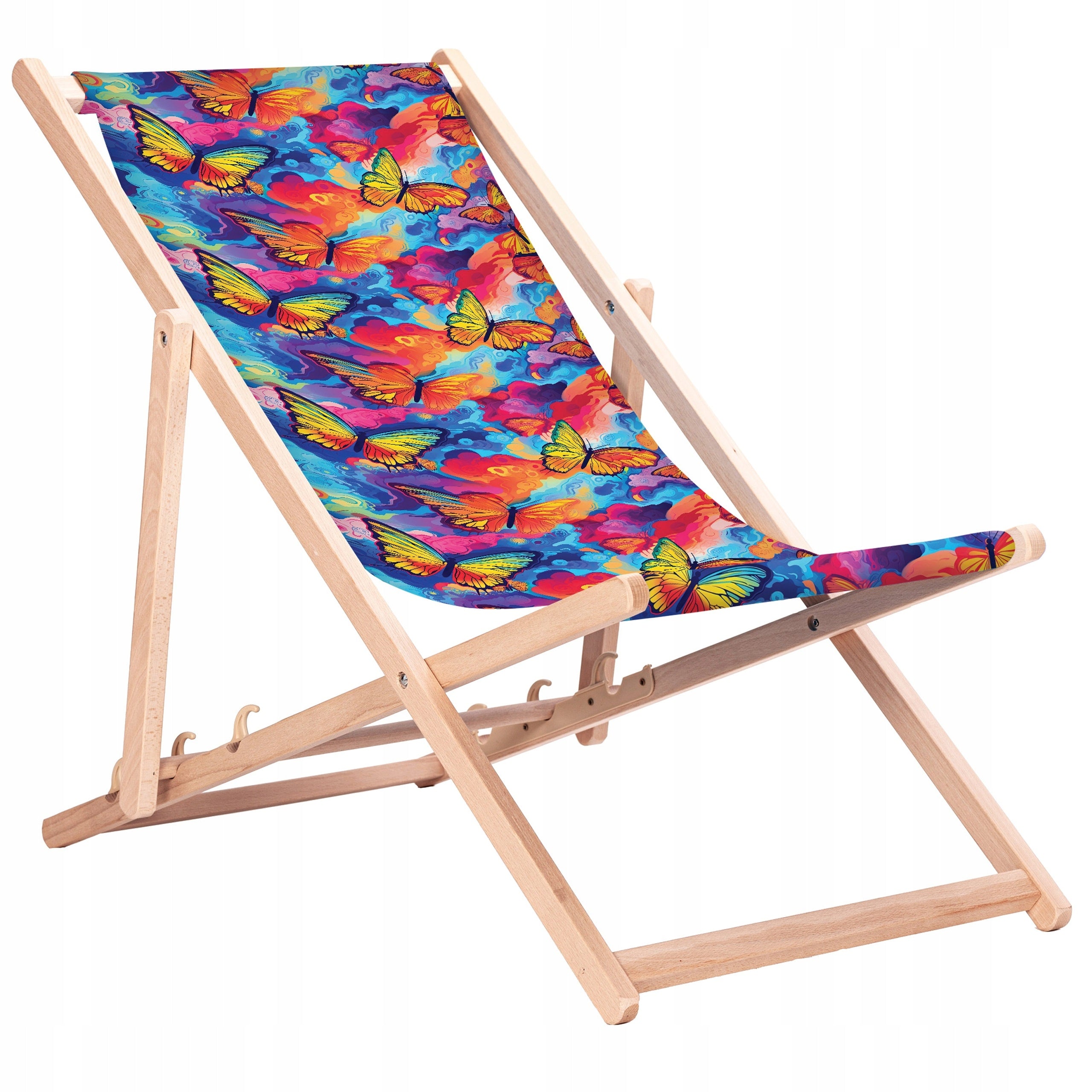 Classic Wooden Sun Lounger with Removable Fabric and Print Butterflies KN151