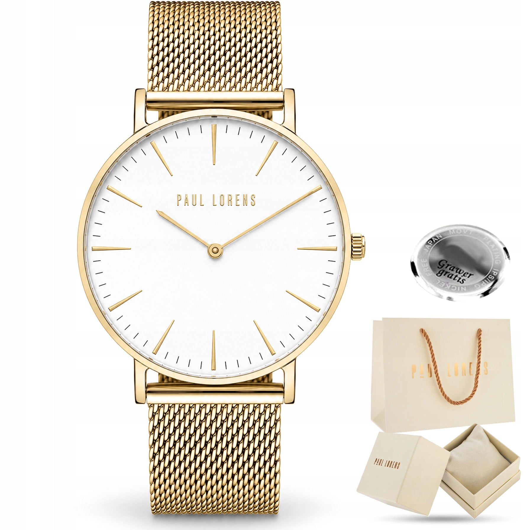 Classic women's watch Paul Lorens MORENA mesh gold for gift + ENGRAVING