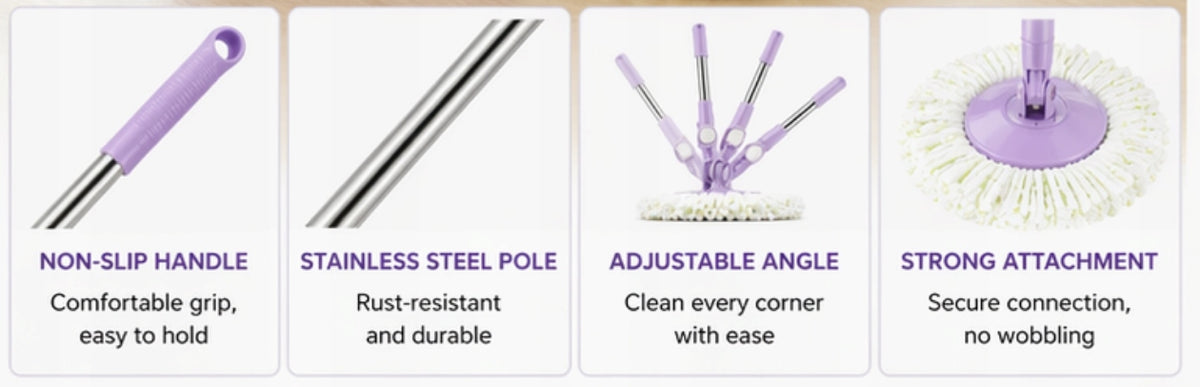 Clean Twist Mop Ergo Kit, Rotary Mop 360° Purple Colors