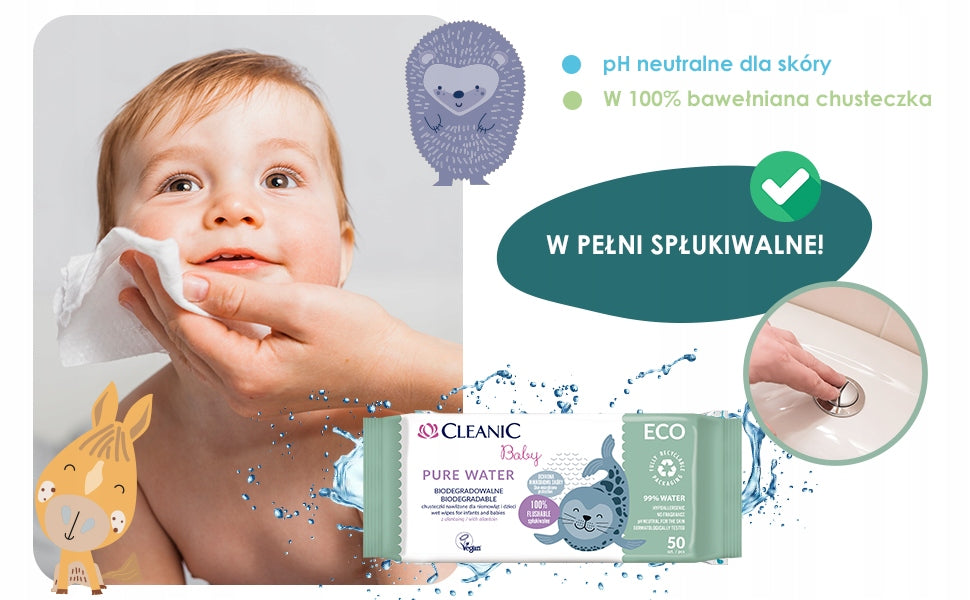 Cleanic Eco Pure Baby Wet Wipes 99% Water Packaging status original