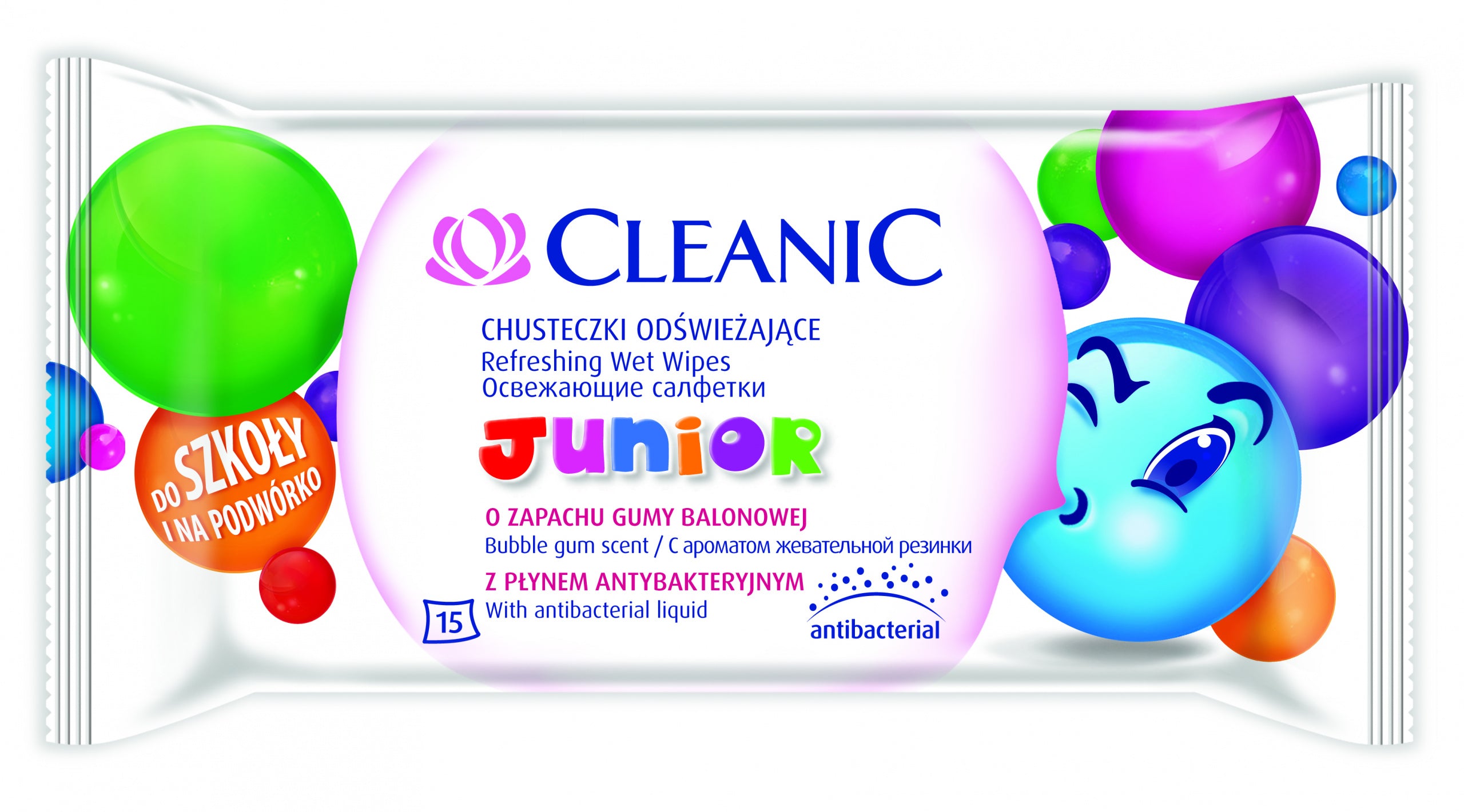 Cleanic Junior Balloon Rubber Refreshing Wipes 15 Pack