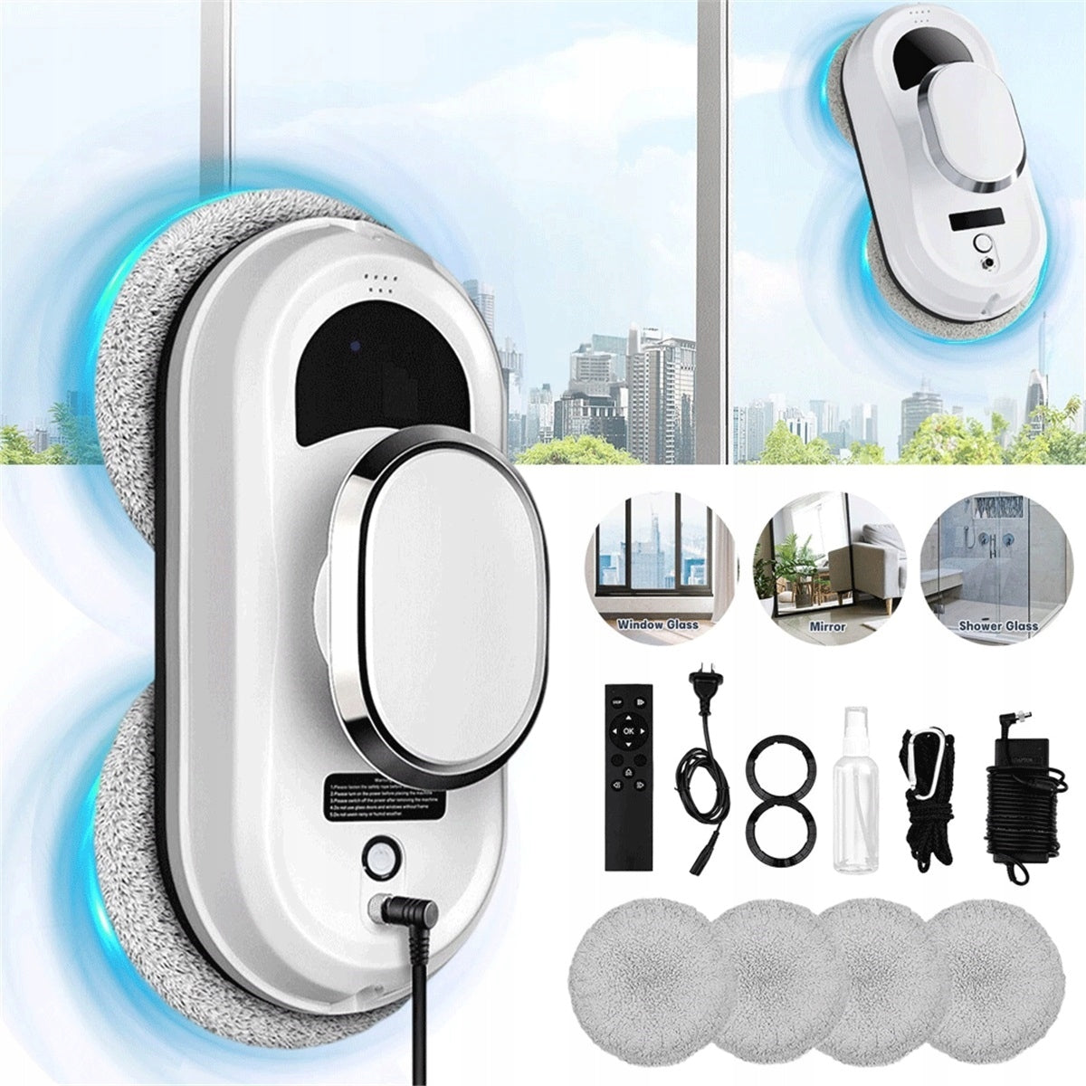 Cleaning robot for windows and tiles with obstacle detection white 90W Packaging status original