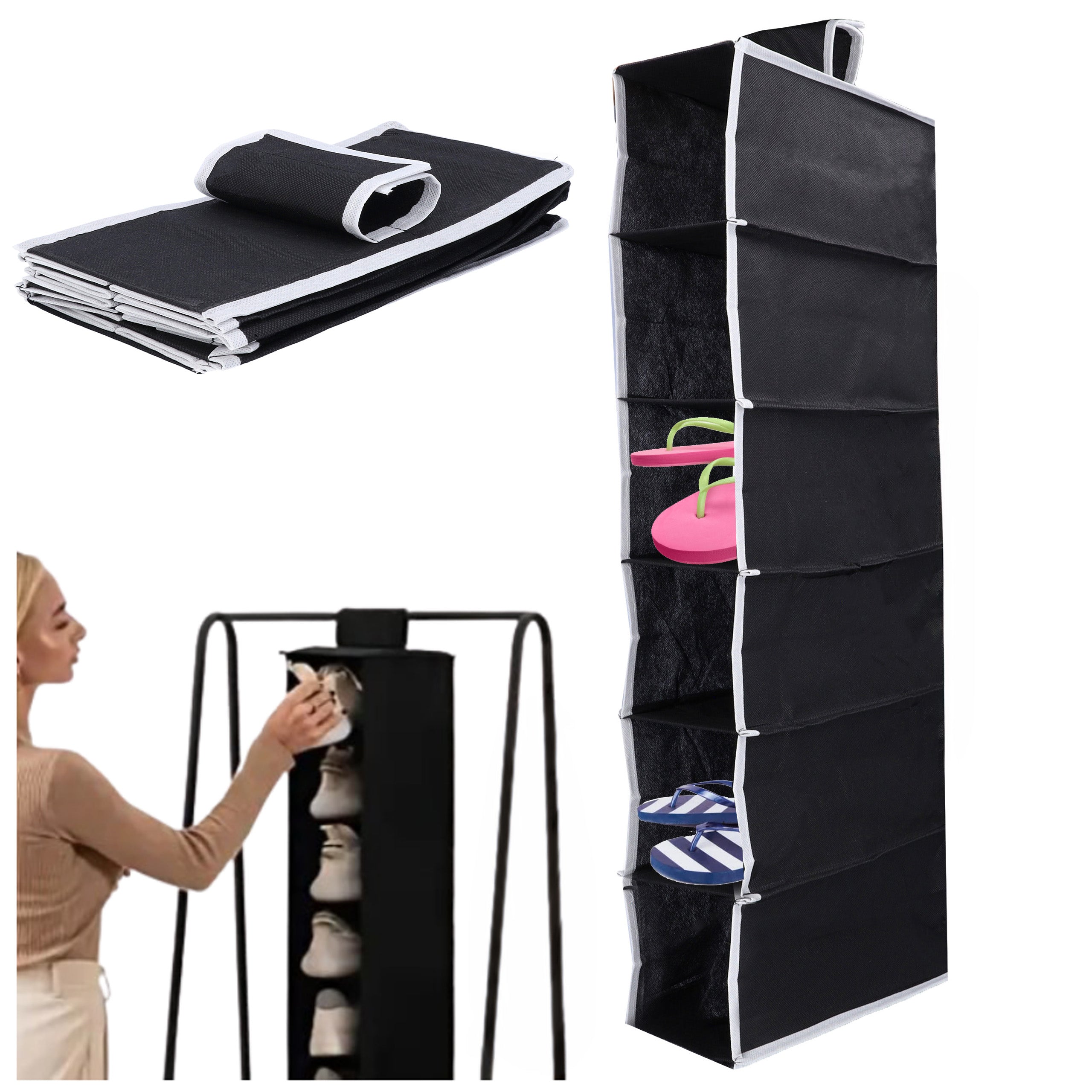 Closet Organizer Hanging Bookcase 6 Shelves Hanger Textile Shelf for Clothes