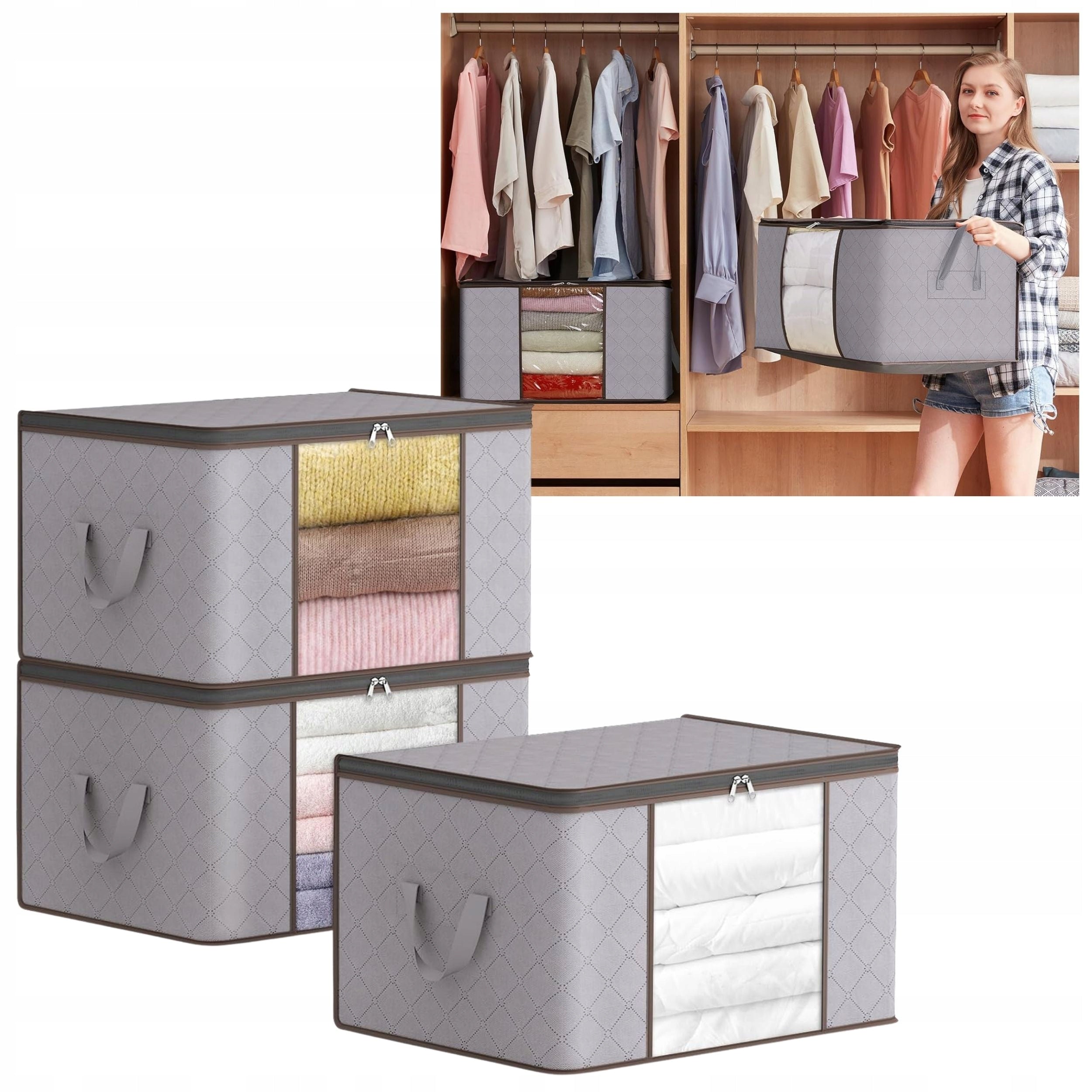 Closet Organizers 3 Pcs Waterproof Zippers with Clothes Holders Blankets Manufacturer code 3 organizery do szafy