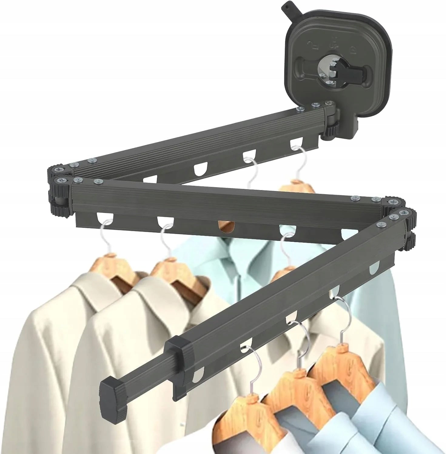 Clothes Drying Rack Wall Mounted, Retractable Garment Rack with Hooks