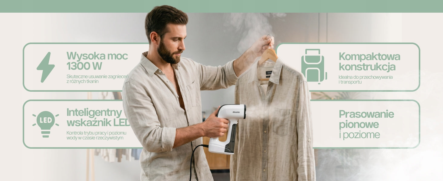 Clothes Steamer 4Swiss VS026 DuoSteam Hand Steamer 1300 W 3 Modes Dominant color white