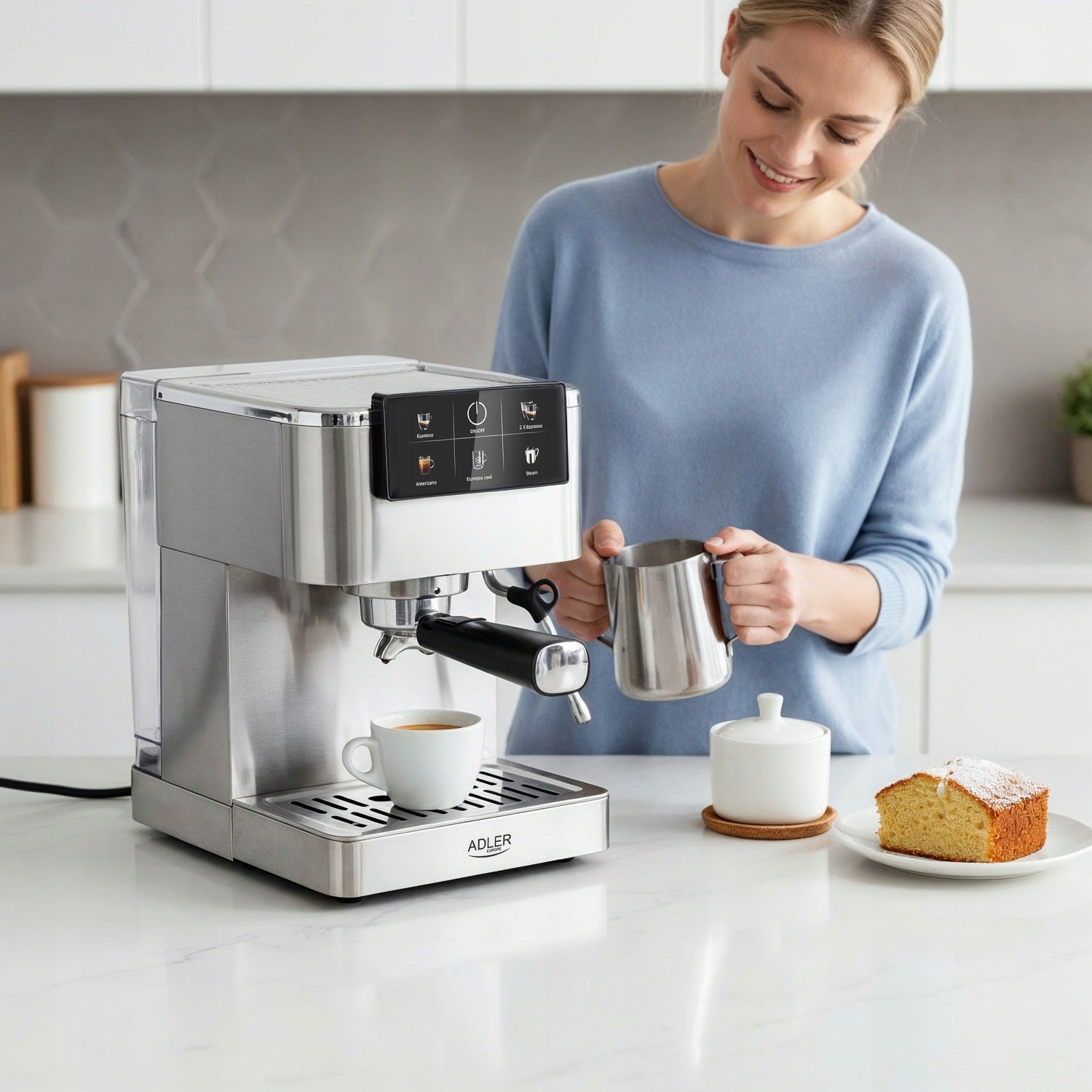 Cob Pressure Coffee Maker Powerful 20 Bar LCD Thermoblock Foamer Model AD4390