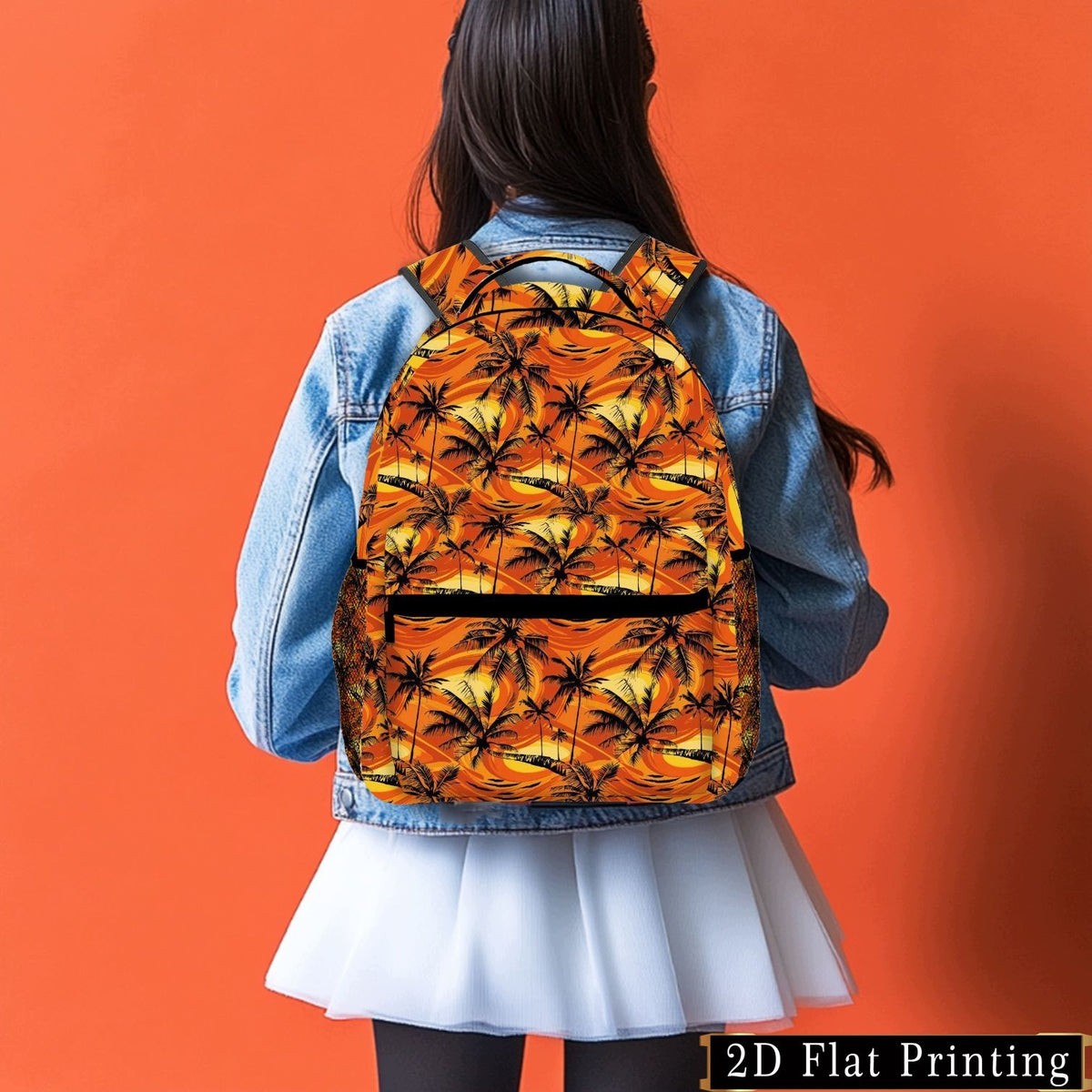 Coconut Print Student Backpack, Hand Washable, Orange, Fits iPad/Laptop, Large