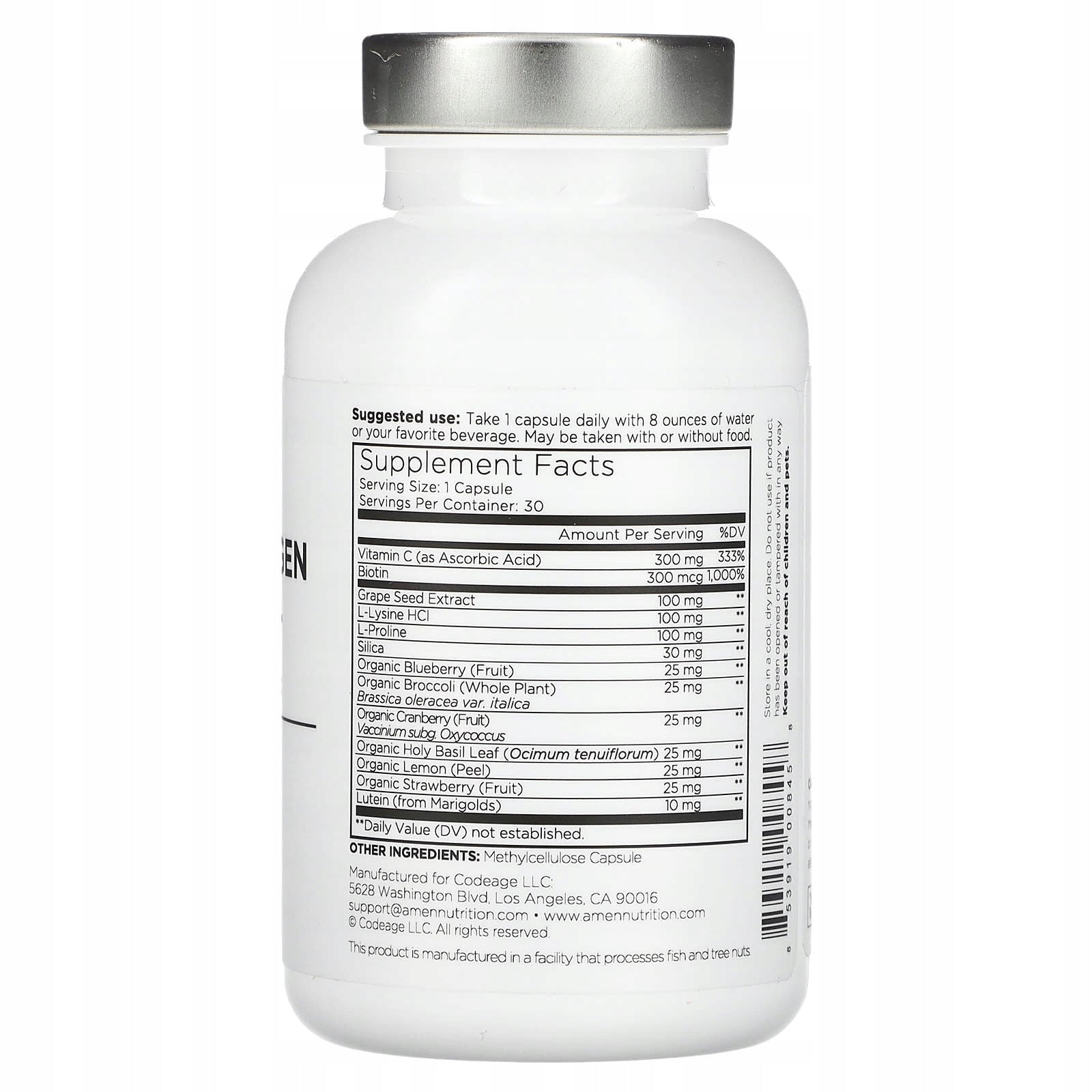 Codeage, Amen, Vegan Collagen Builder+, 30 plant capsules Expiration date at least 3 months from the date of purchase