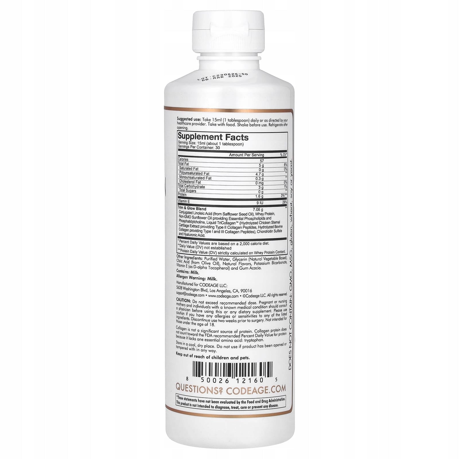Codeage, Nanofood, Liquid Collagen, Trimming and Glow, Chocolate Mocha Expiration date at least 3 months from the date of purchase