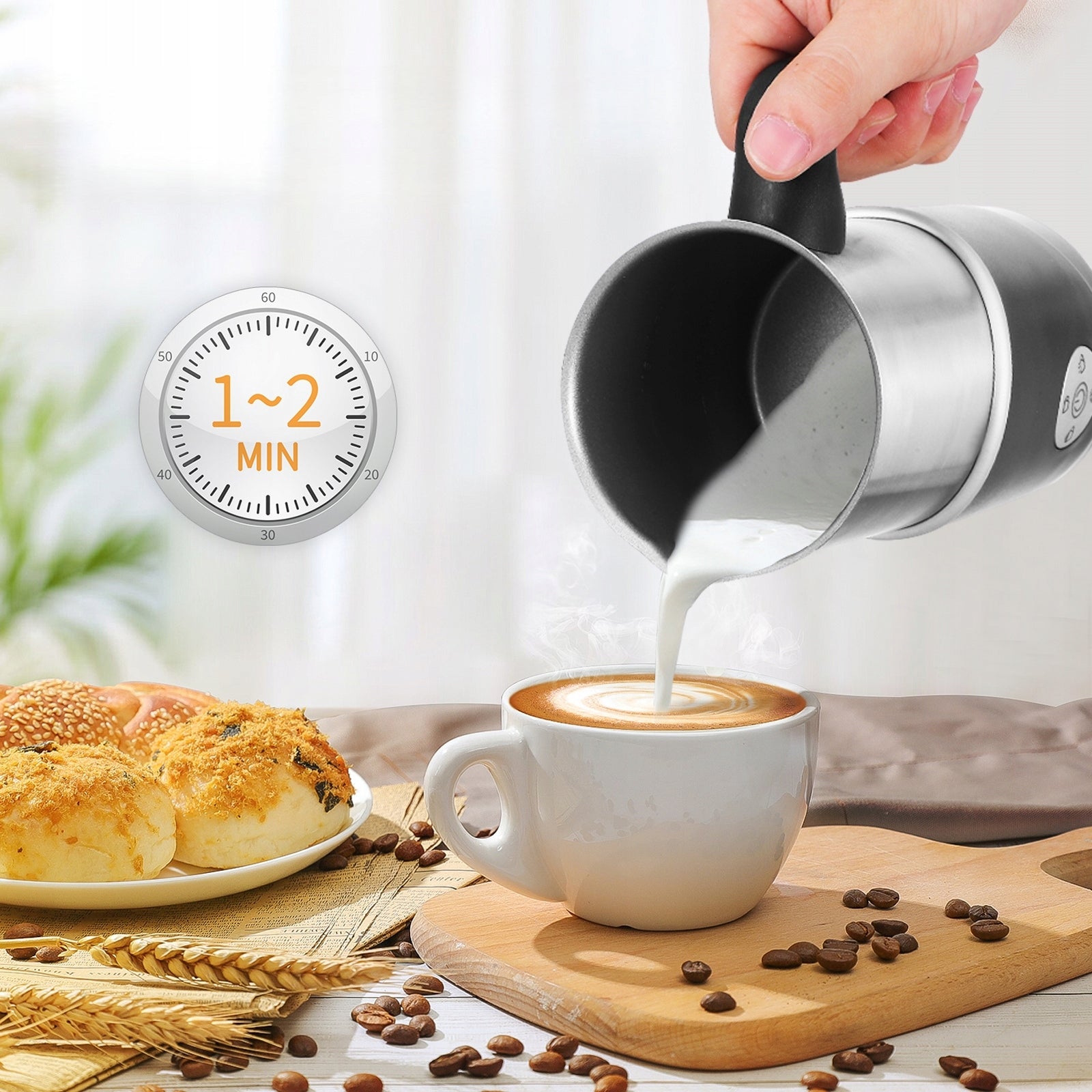 Coffee Milk frother Ruhhy 500W 4in1 LED Display BPA FREE Dominant color black