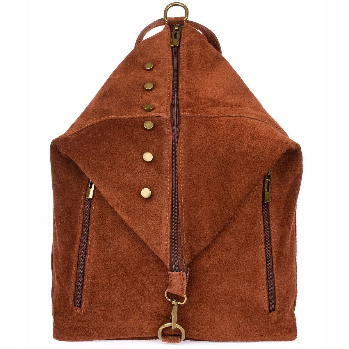 Cognac Women's Suede Leather Shoulder Backpack Italian W14