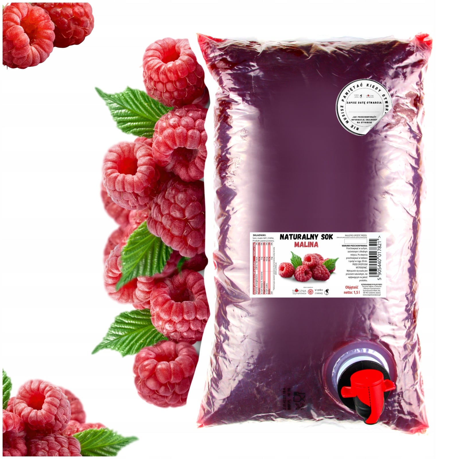 Cold Pressed Raspberry Juice NFC PRESSING PLANT SZYMANOWICE 100% Malin 1,5L