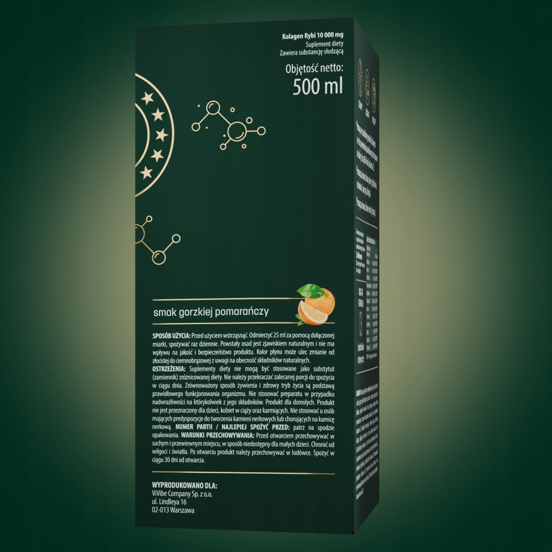 Collagen FISH liquid joint supplement Hair Skin 10000 mg SEA 12 Vitamins 500ml Manufacturer's flavor pomarańczowy