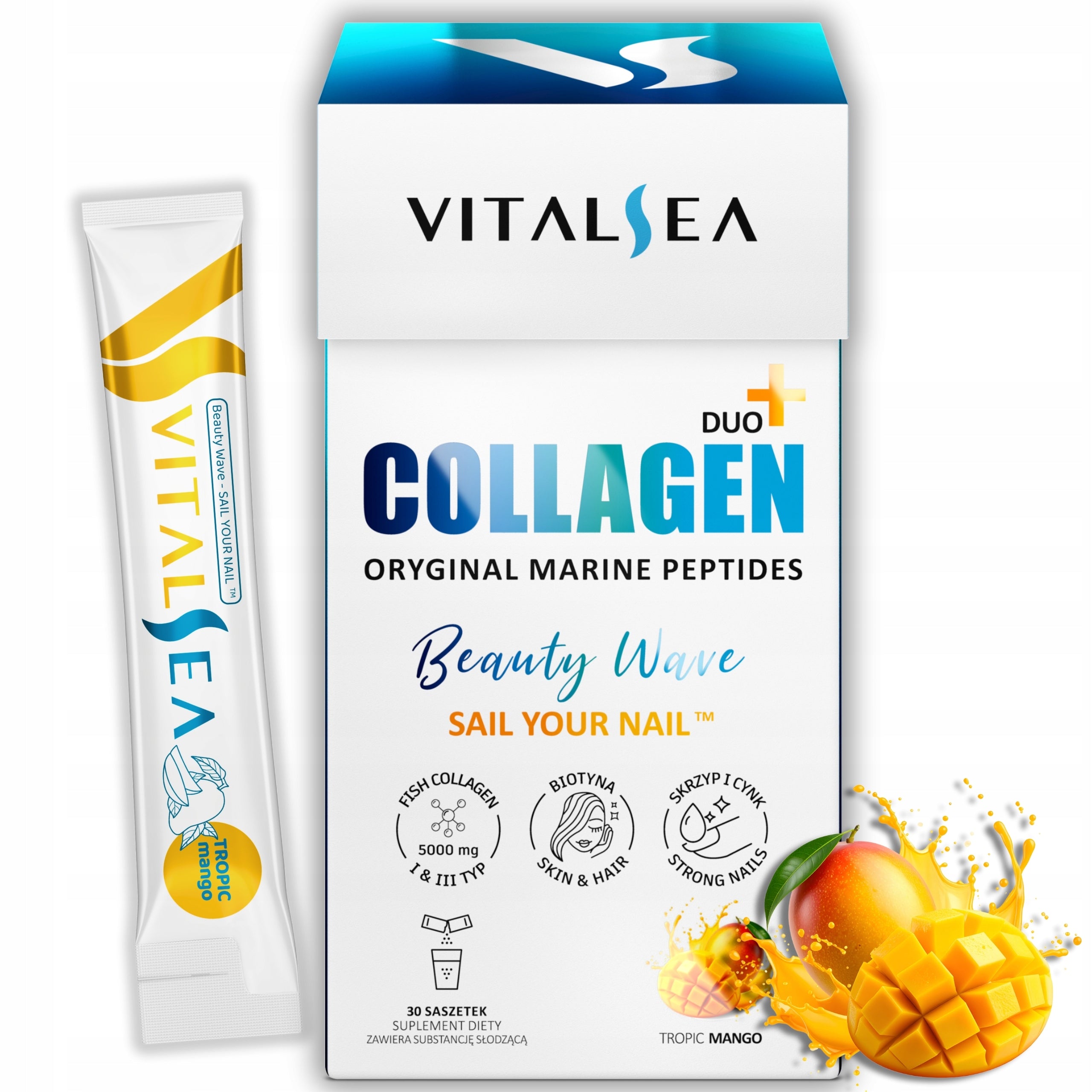 Collagen For Drinking Fish Powder Biotin Zinc Horsetail VitalSea Mango 30pcs