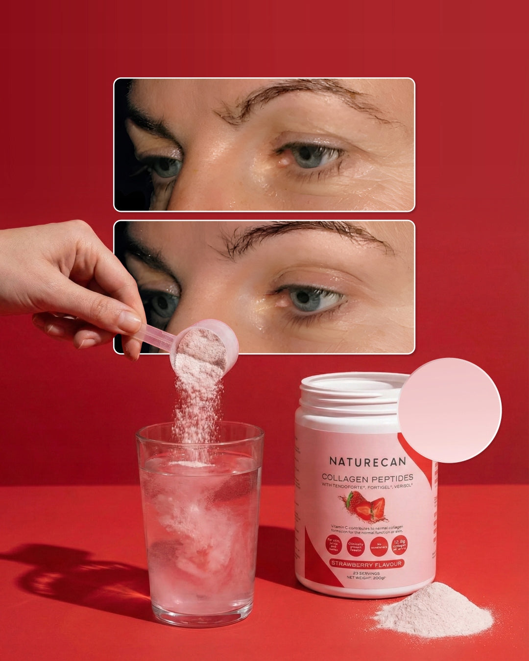 Collagen Peptides Strawberry 600g 12,2g per serving tested CoA Type I III Brand NatureCan