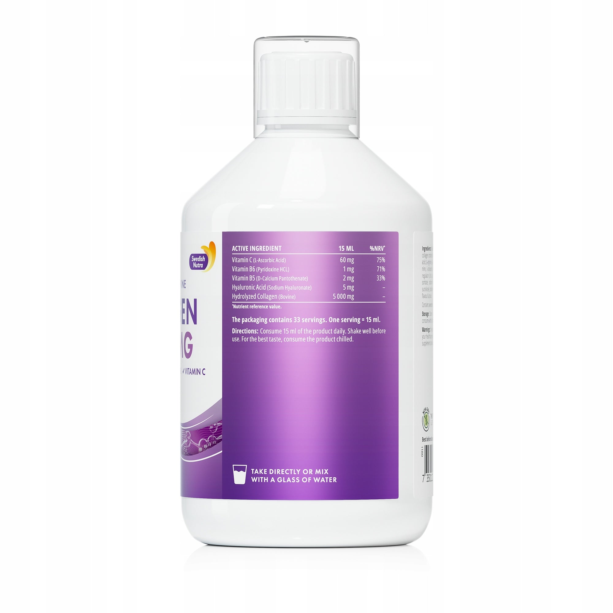 Collagen for drinking 5000mg Swedish Nutra 500 ml gluten-free without sugar Brand Swedish Nutra