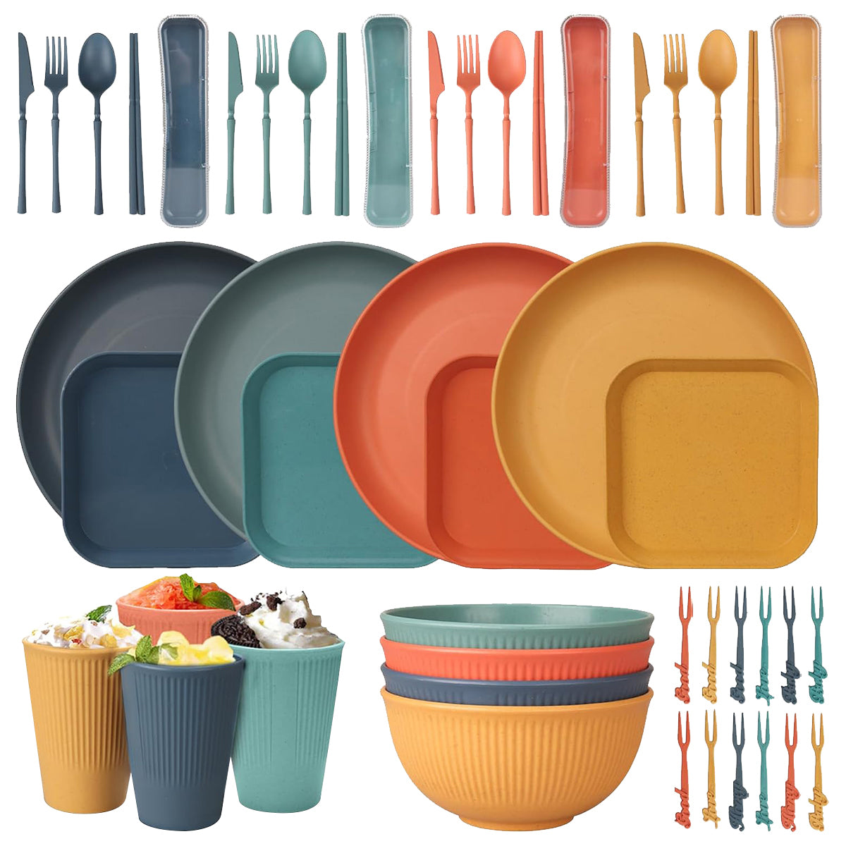 Colorful CAMPING UTENSIL SET 48EL 4 PEOPLE DURABLE CAMPING PLOT