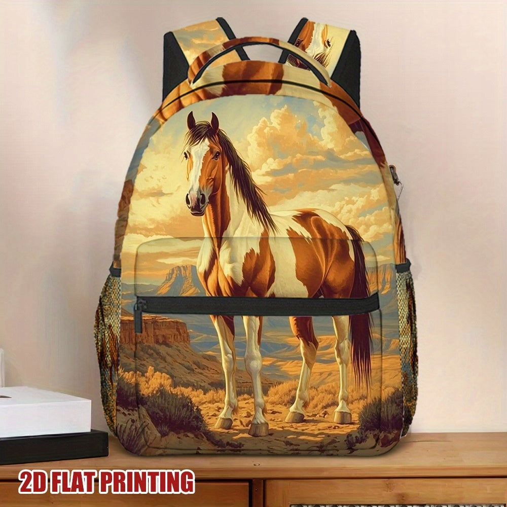 Colorful Horse Print Backpack for Students - Casual Style