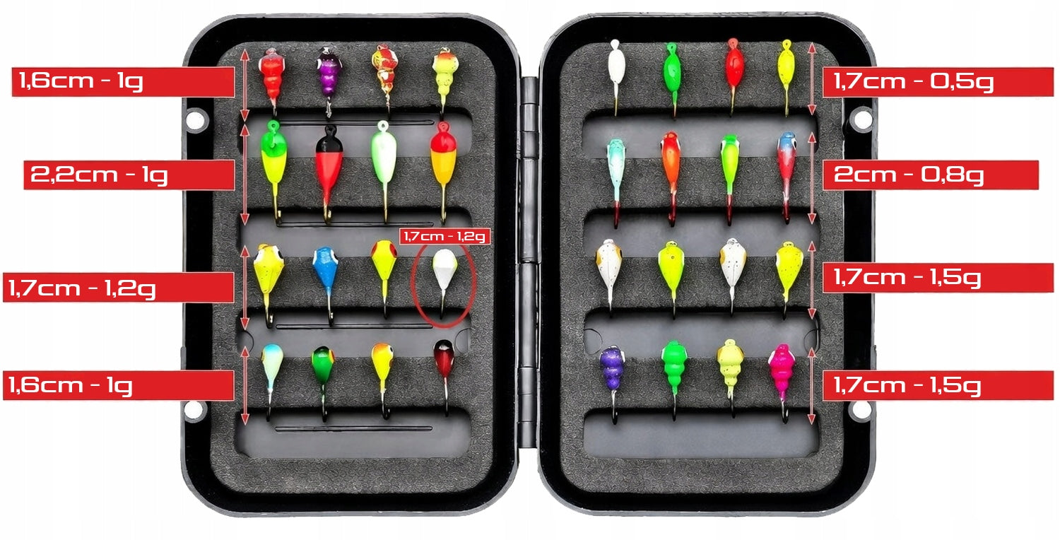Colorful MORMYSZKA - Set of ice cream mormyshkas ICE 32 pieces box mix Packaging status original