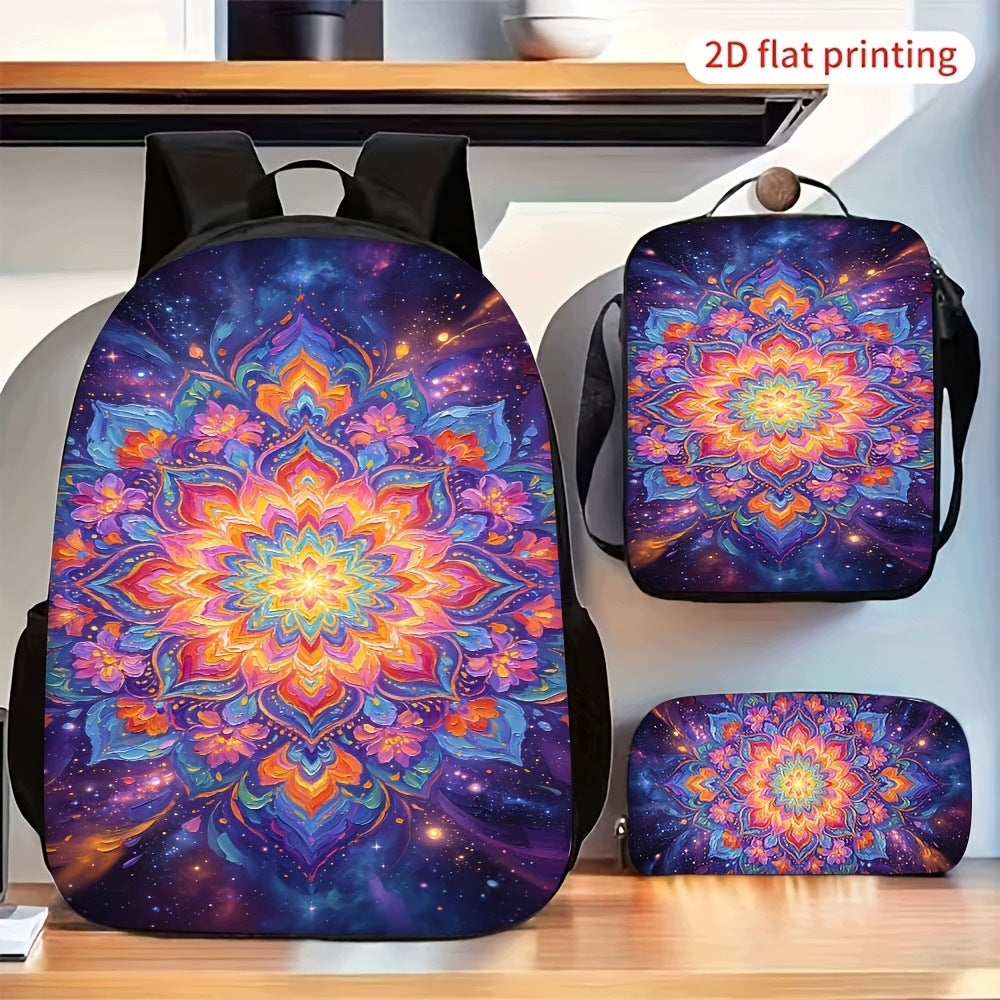Colorful Mandala Flower Backpack Crossbody Bag Pencil Case Set