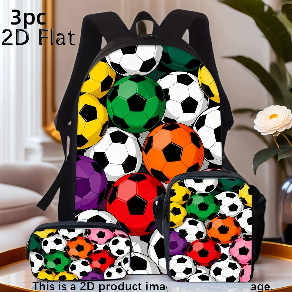 Colorful Soccer Balls Print 3-Piece Backpack Set