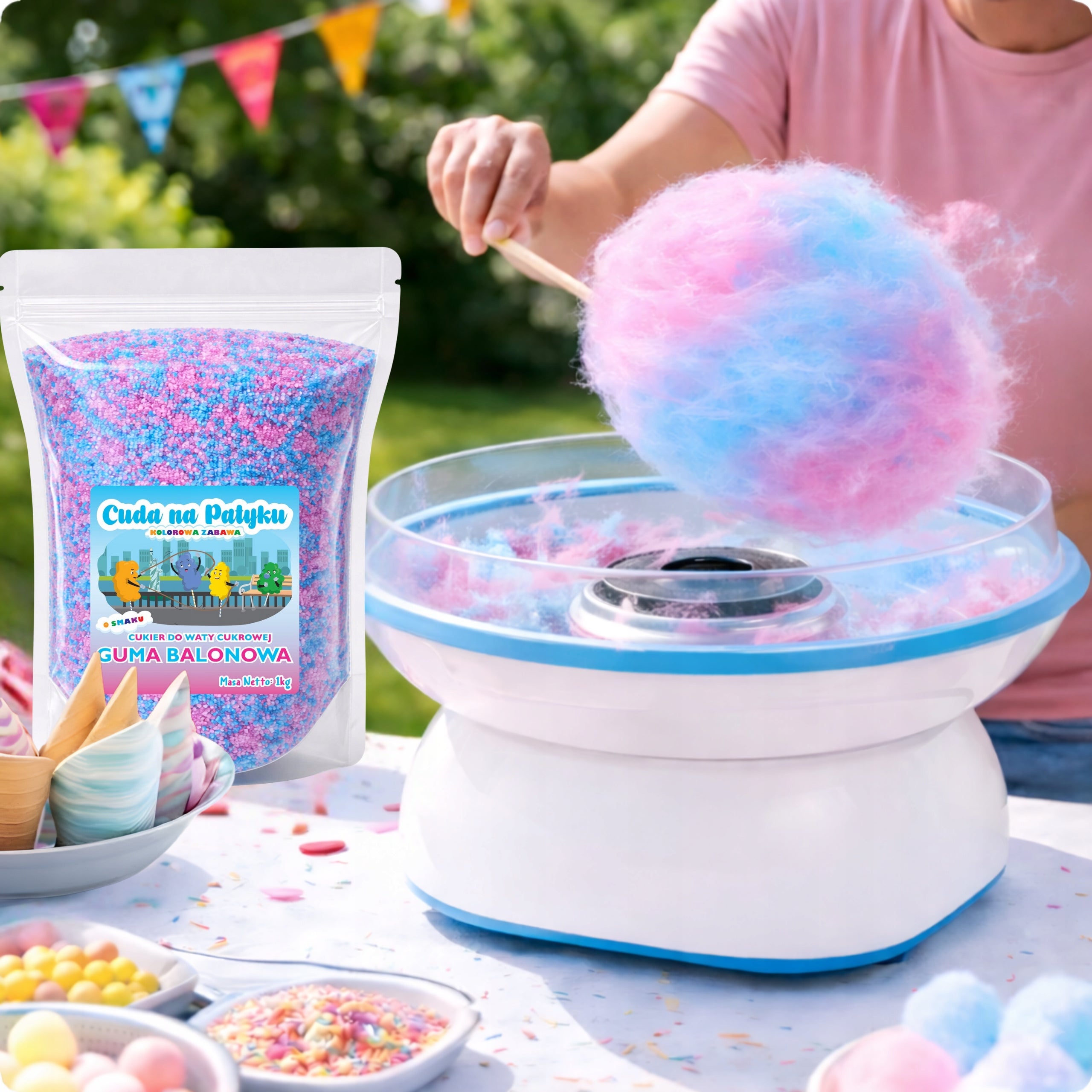 Colorful Sugar For Cotton Candy Flavored Balloon Rubber Blue-Pink 1KG Model Guma Balonowa Cukier do waty cukrowej 1 KG S