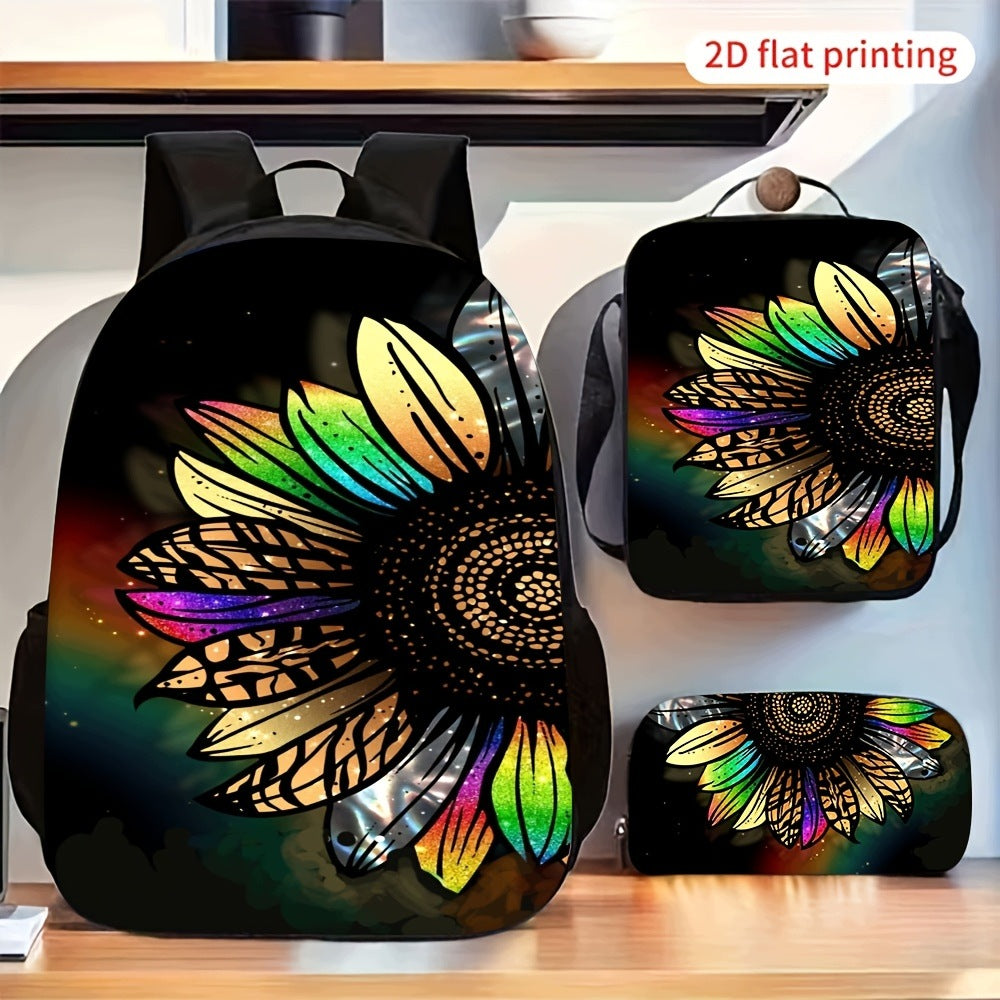 Colorful Sunflower Pattern 3-Piece Backpack Set with Crossbody Bag